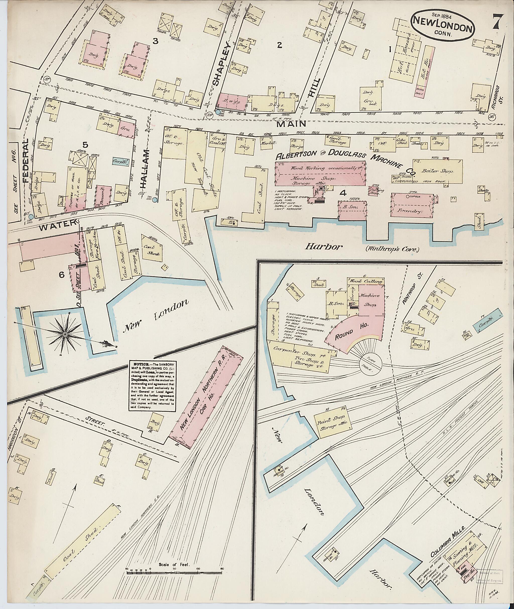 This old map of New London, New London County, Connecticut was created by Sanborn Map Company in 1884