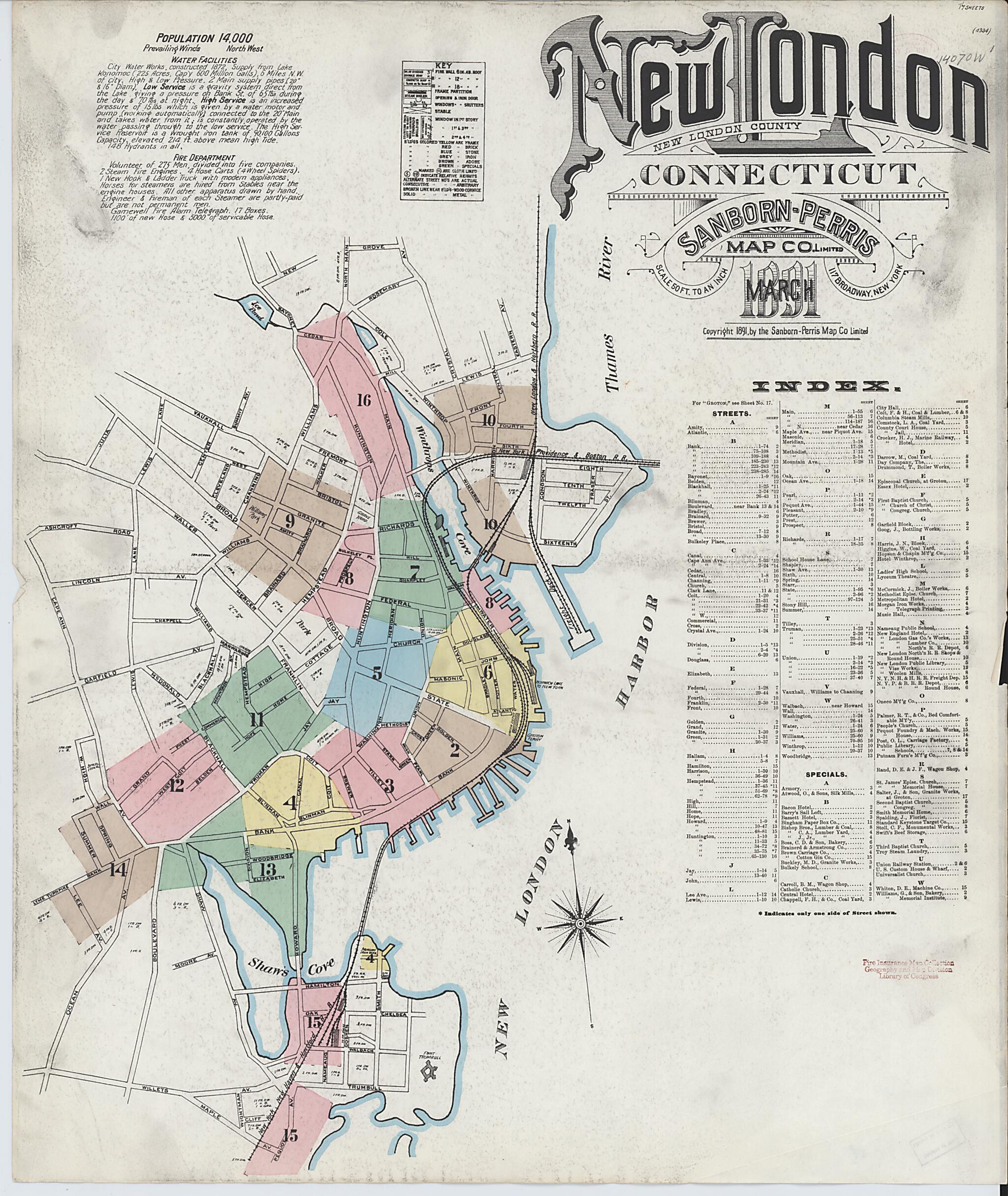 This old map of New London, New London County, Connecticut was created by Sanborn Map Company in 1891