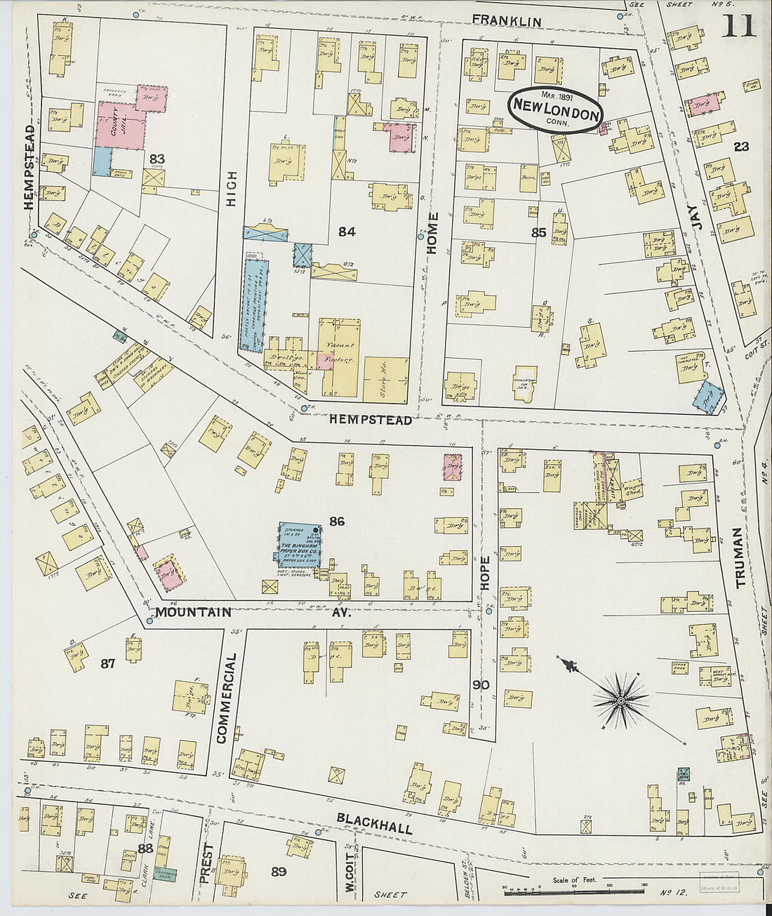 This old map of New London, New London County, Connecticut was created by Sanborn Map Company in 1891