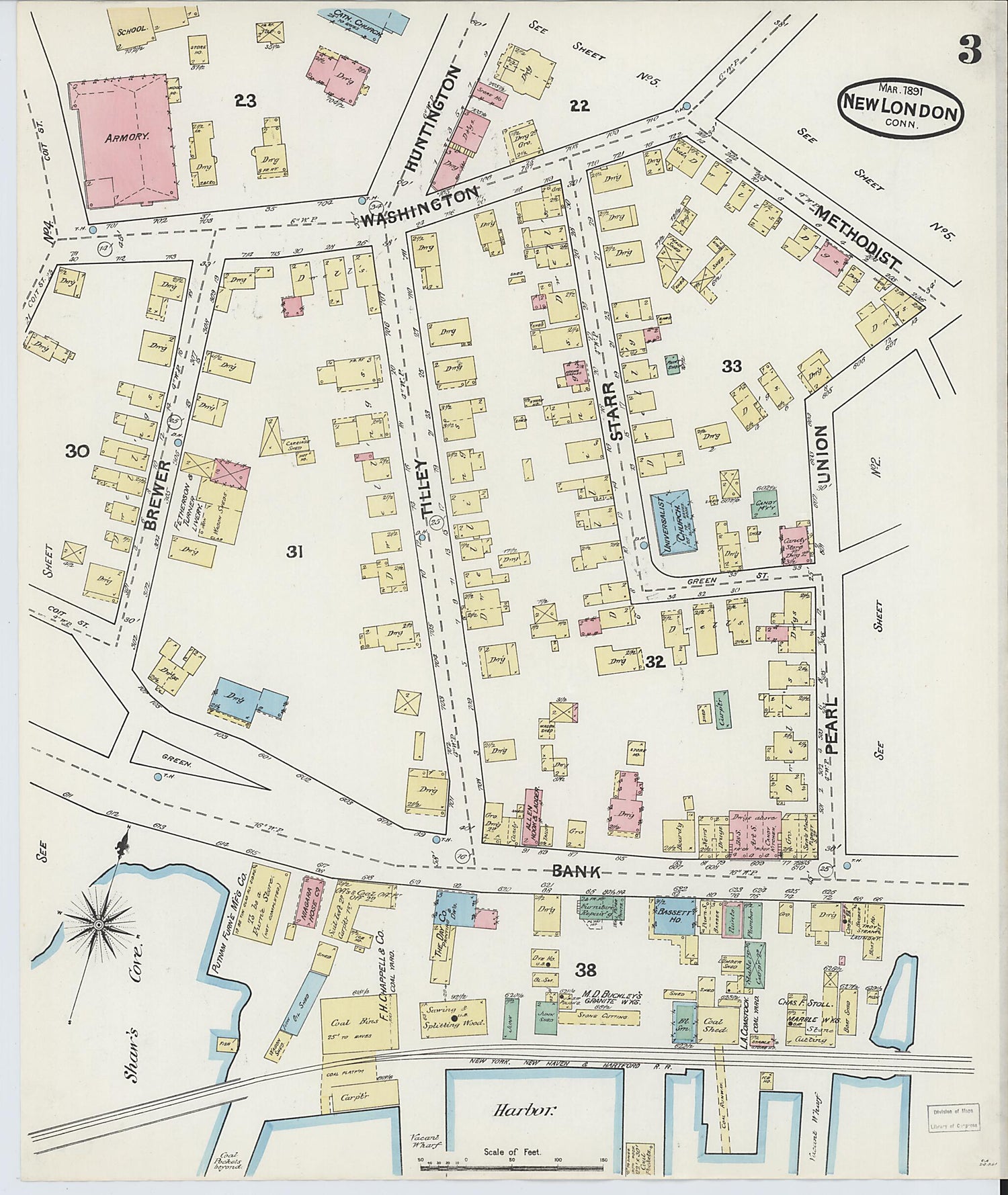 This old map of New London, New London County, Connecticut was created by Sanborn Map Company in 1891