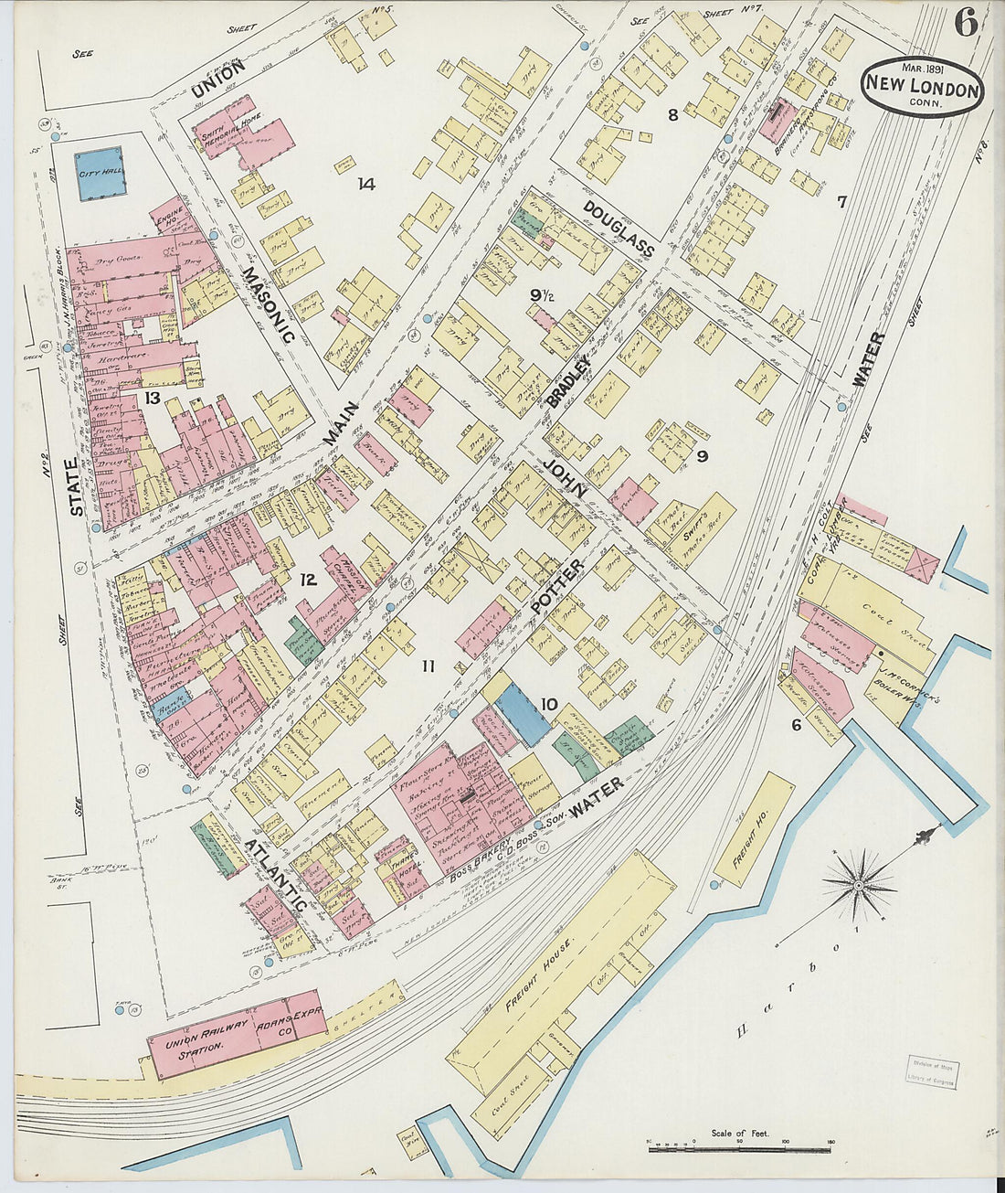 This old map of New London, New London County, Connecticut was created by Sanborn Map Company in 1891