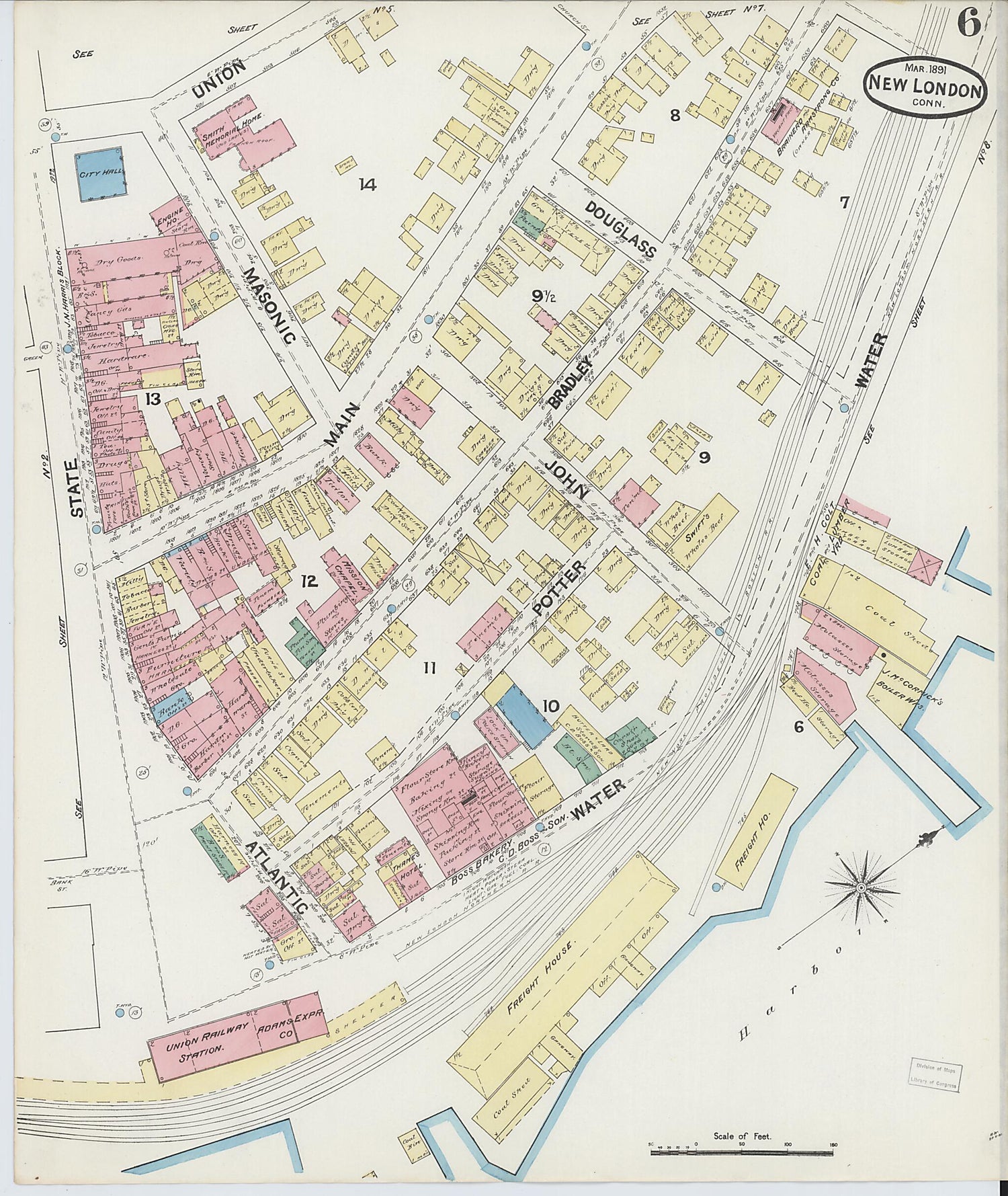 This old map of New London, New London County, Connecticut was created by Sanborn Map Company in 1891