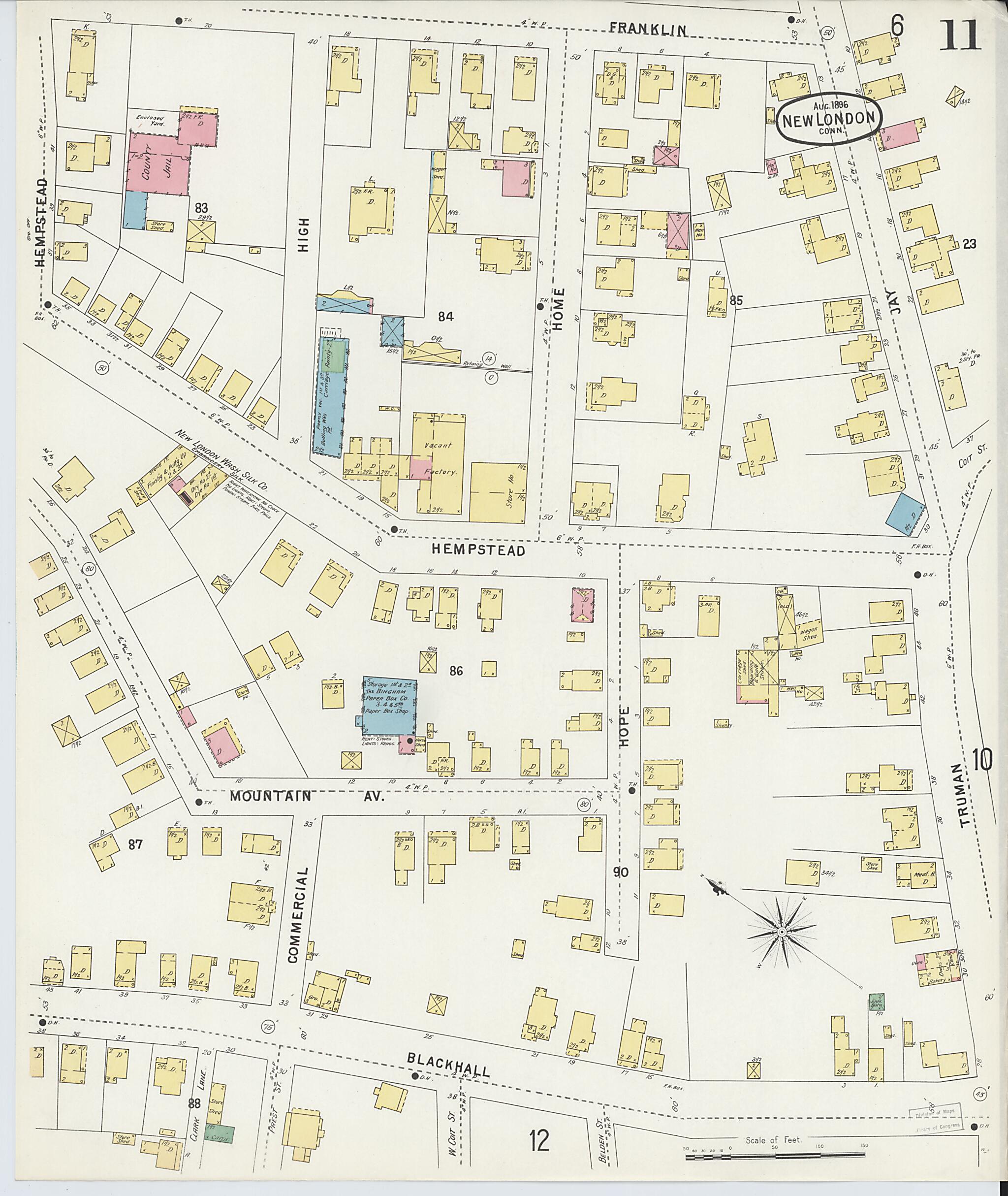 This old map of New London, New London County, Connecticut was created by Sanborn Map Company in 1896