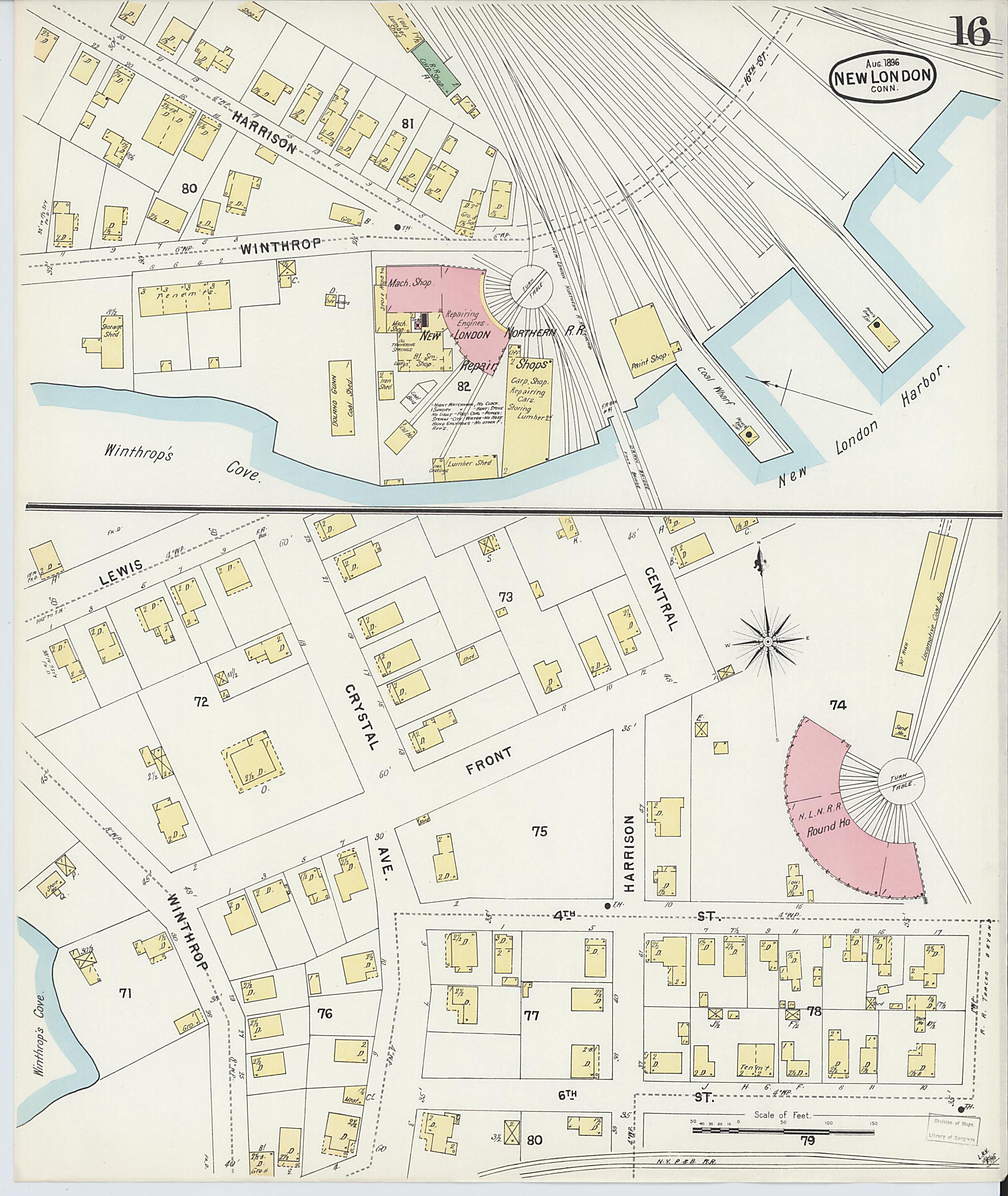This old map of New London, New London County, Connecticut was created by Sanborn Map Company in 1896
