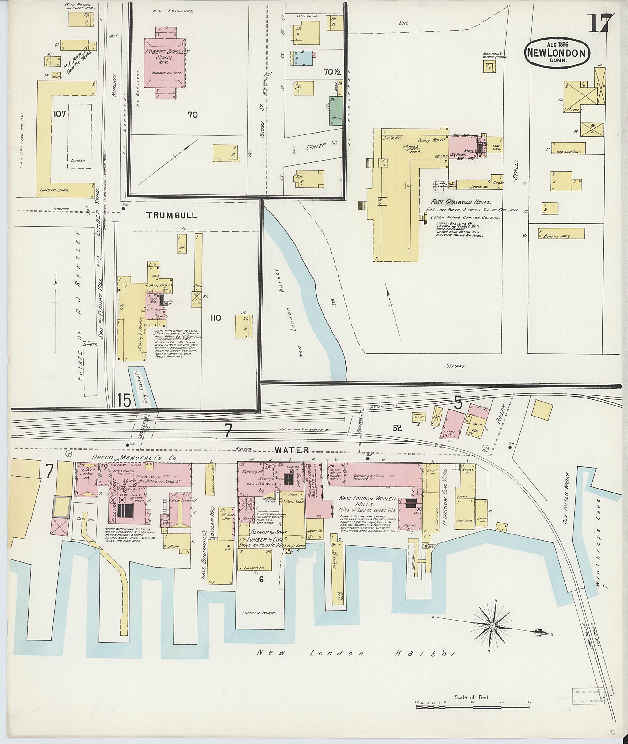 This old map of New London, New London County, Connecticut was created by Sanborn Map Company in 1896