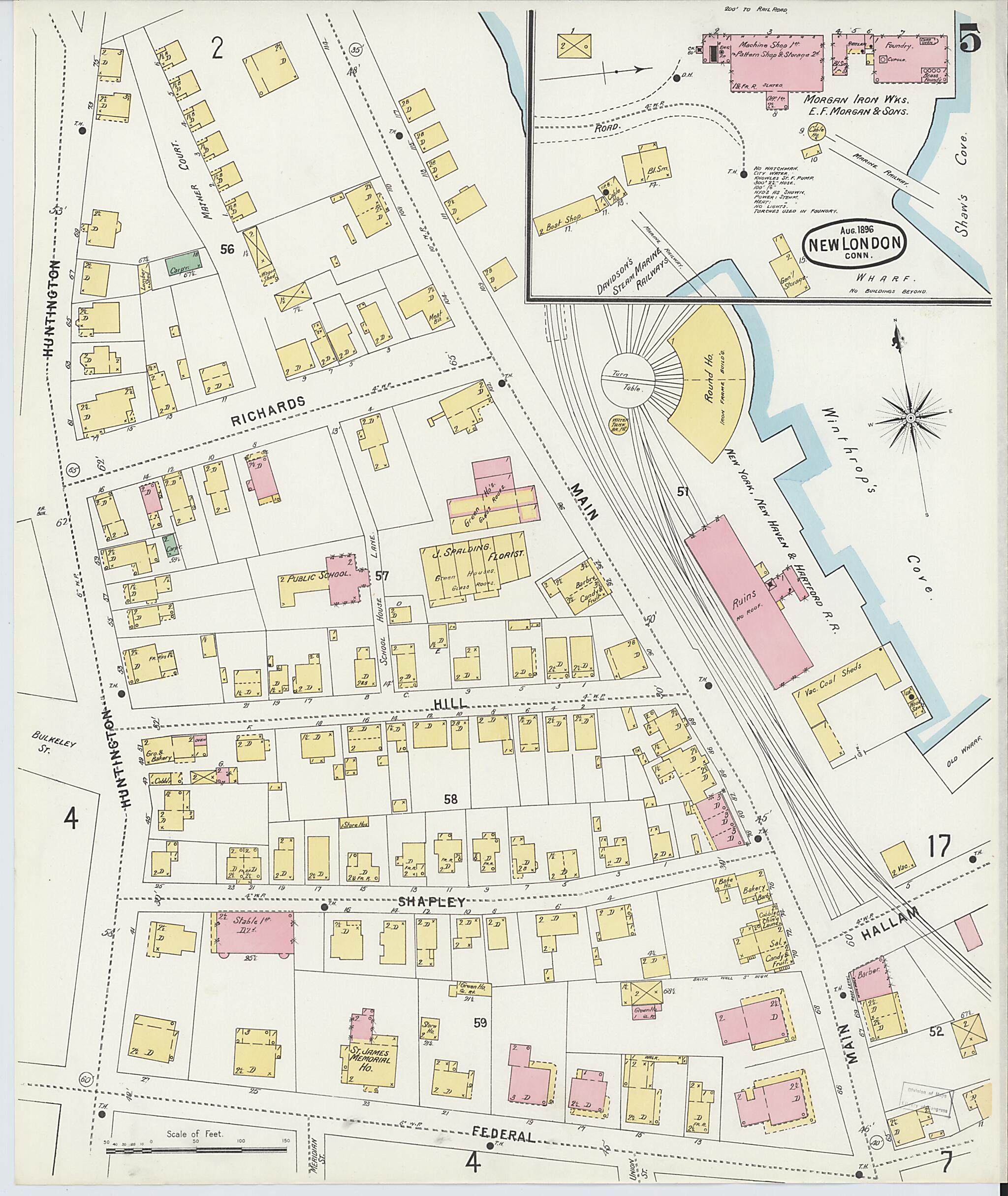 This old map of New London, New London County, Connecticut was created by Sanborn Map Company in 1896