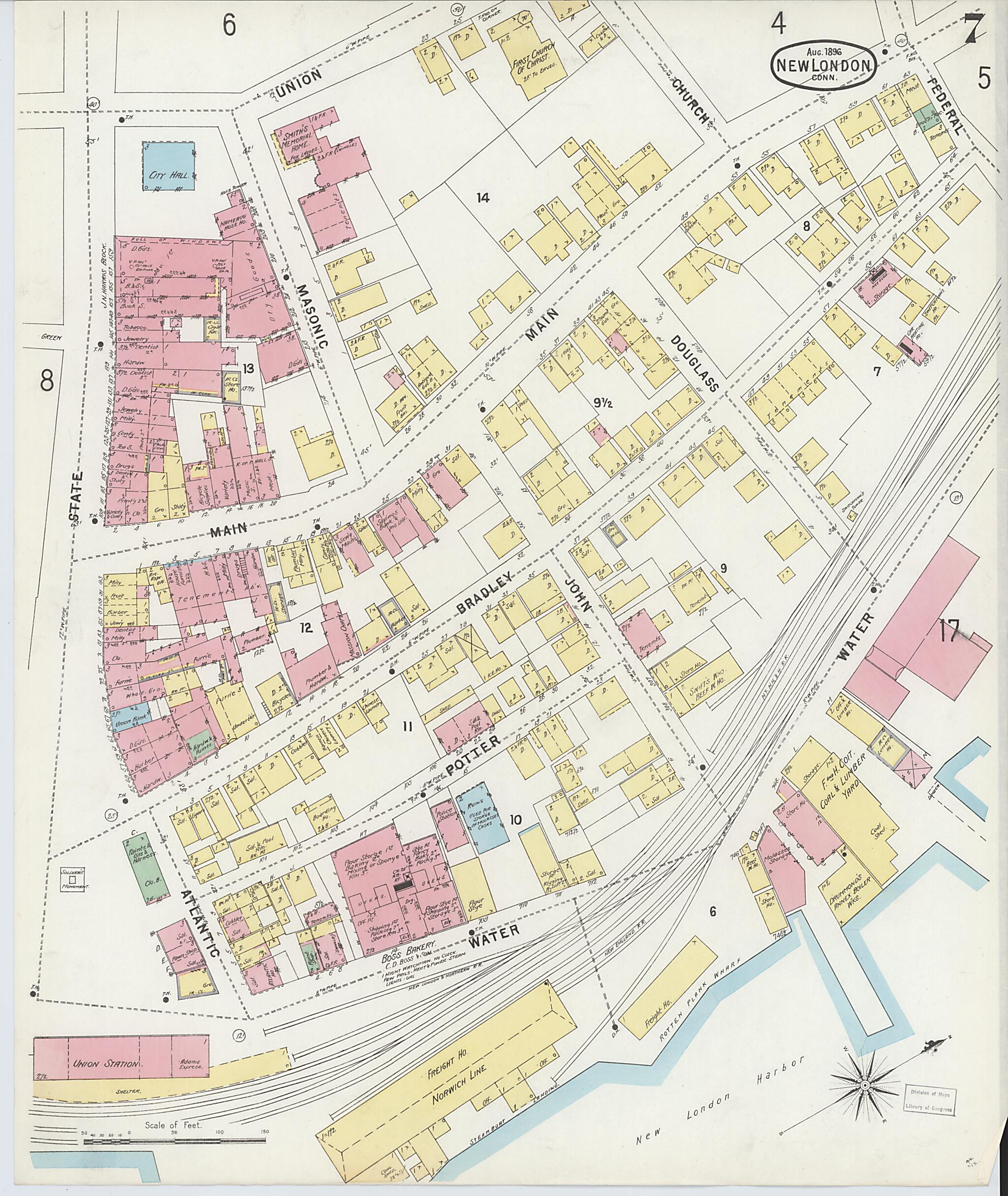 This old map of New London, New London County, Connecticut was created by Sanborn Map Company in 1896