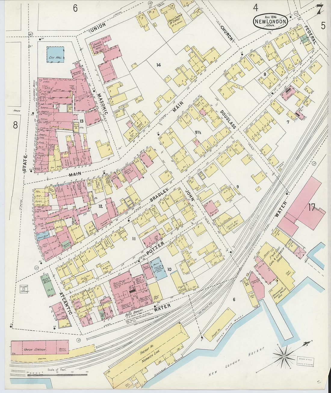 This old map of New London, New London County, Connecticut was created by Sanborn Map Company in 1896