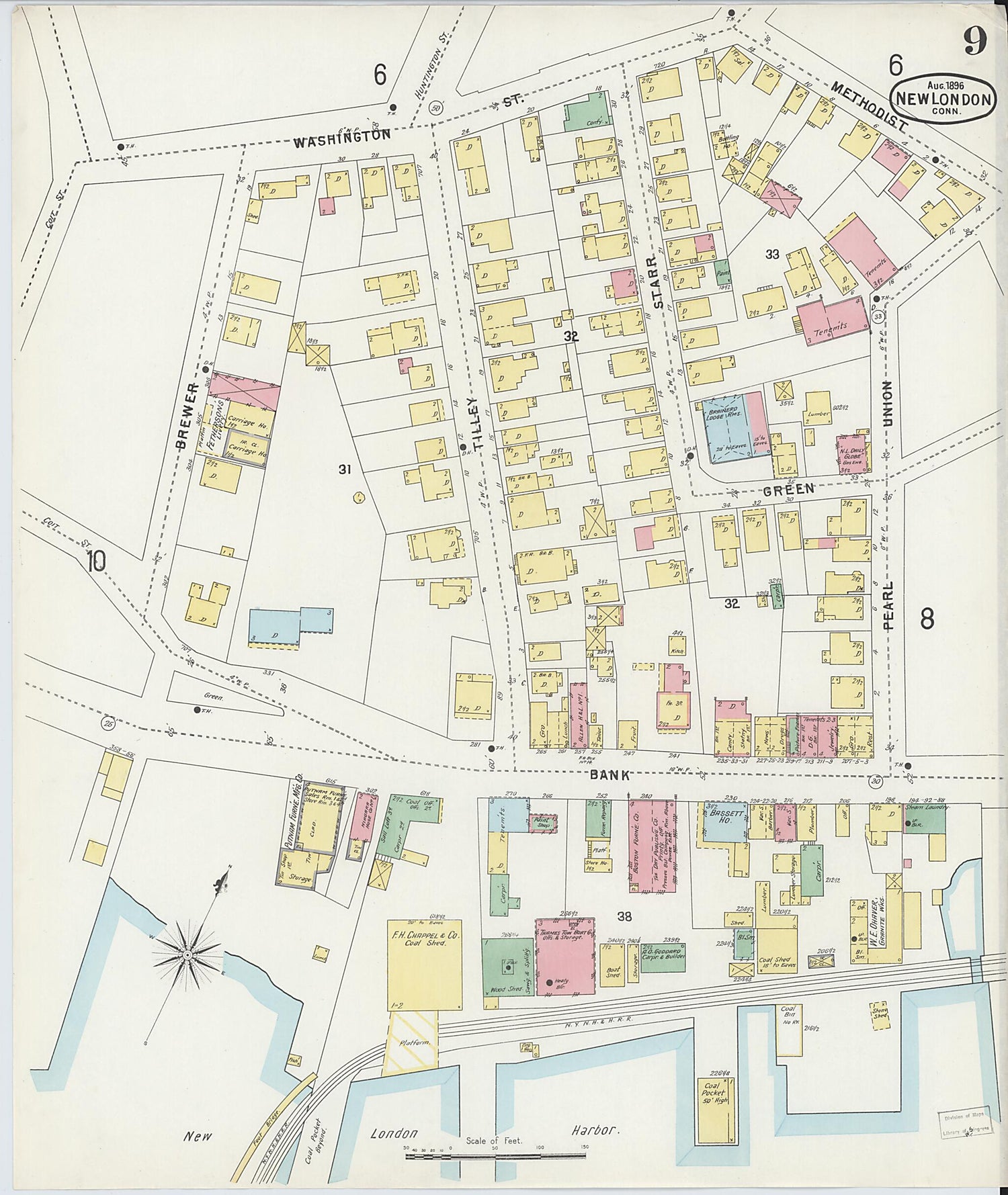 This old map of New London, New London County, Connecticut was created by Sanborn Map Company in 1896
