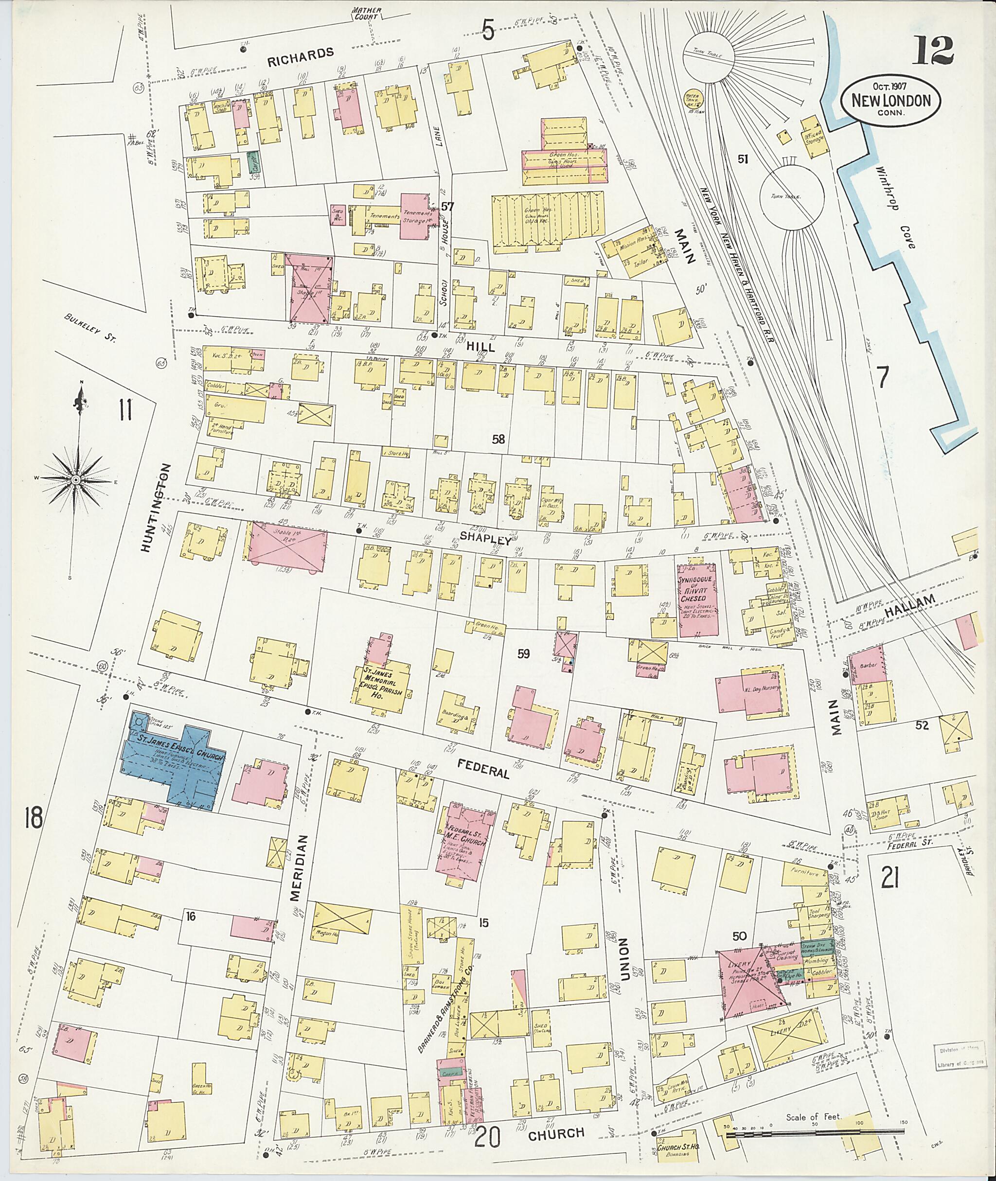 This old map of New London, New London County, Connecticut was created by Sanborn Map Company in 1907