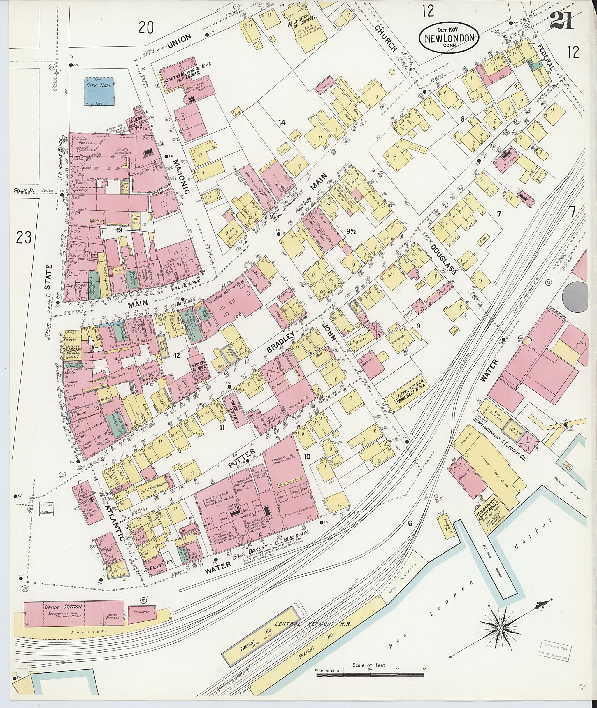 This old map of New London, New London County, Connecticut was created by Sanborn Map Company in 1907