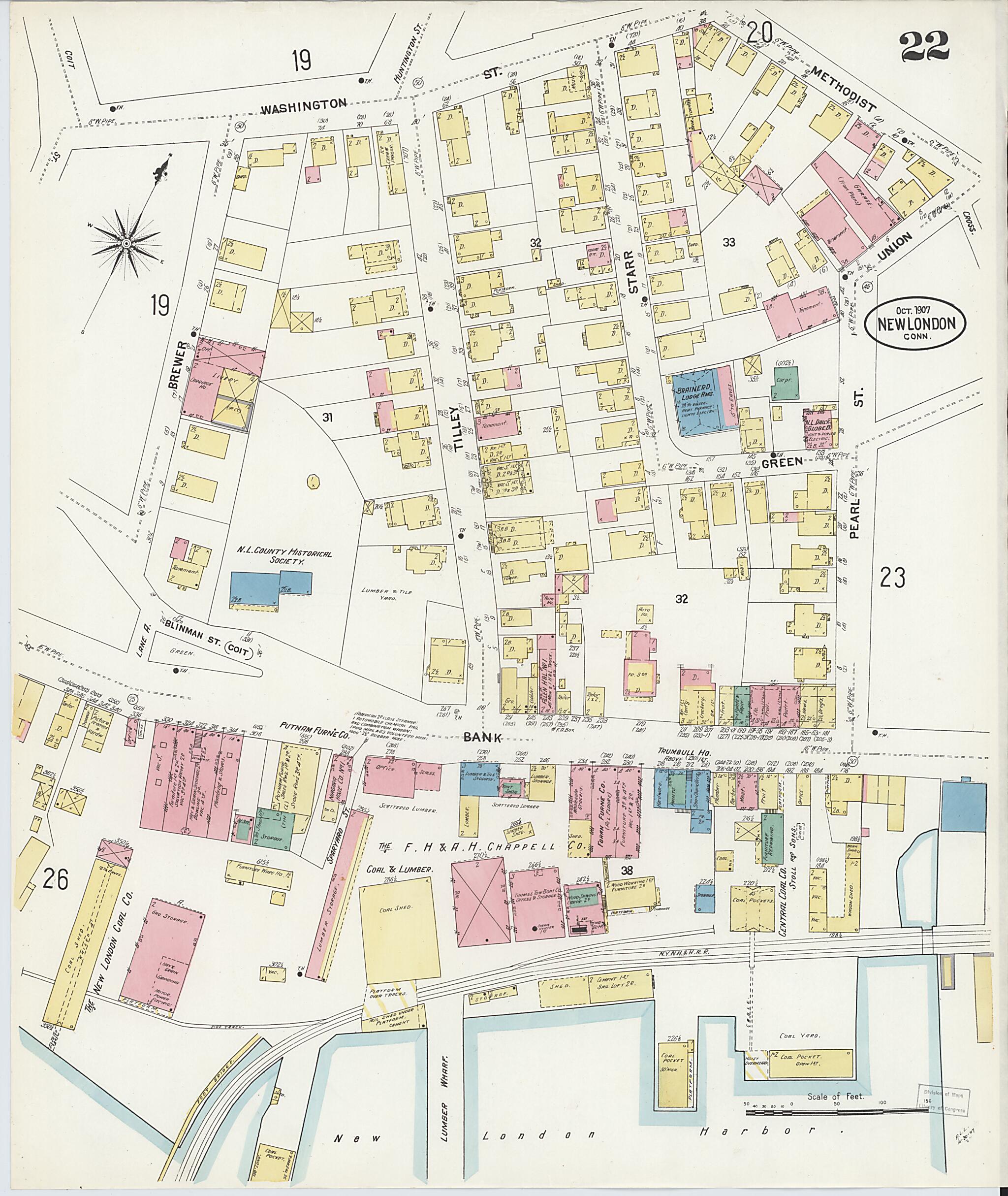 This old map of New London, New London County, Connecticut was created by Sanborn Map Company in 1907