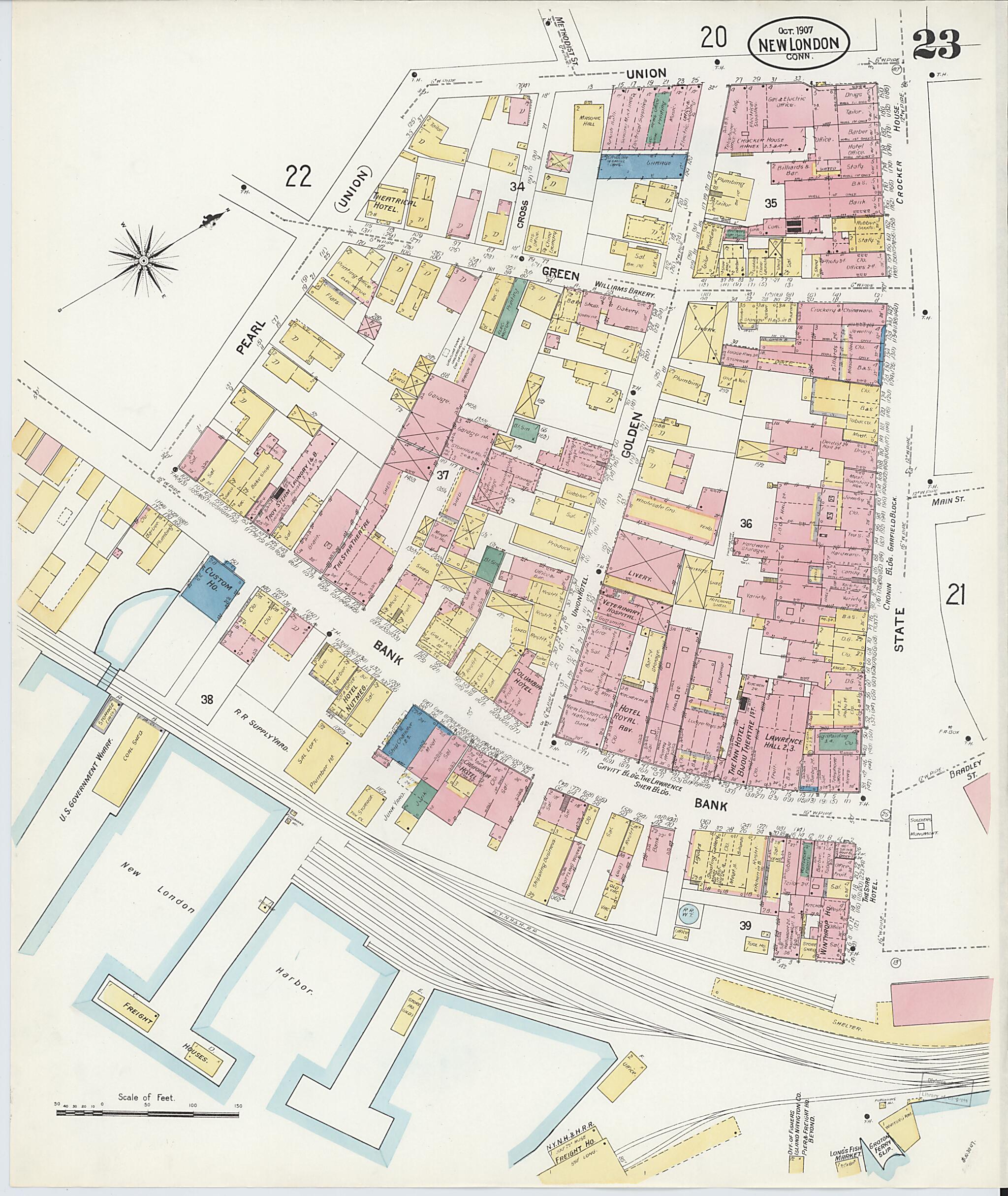 This old map of New London, New London County, Connecticut was created by Sanborn Map Company in 1907