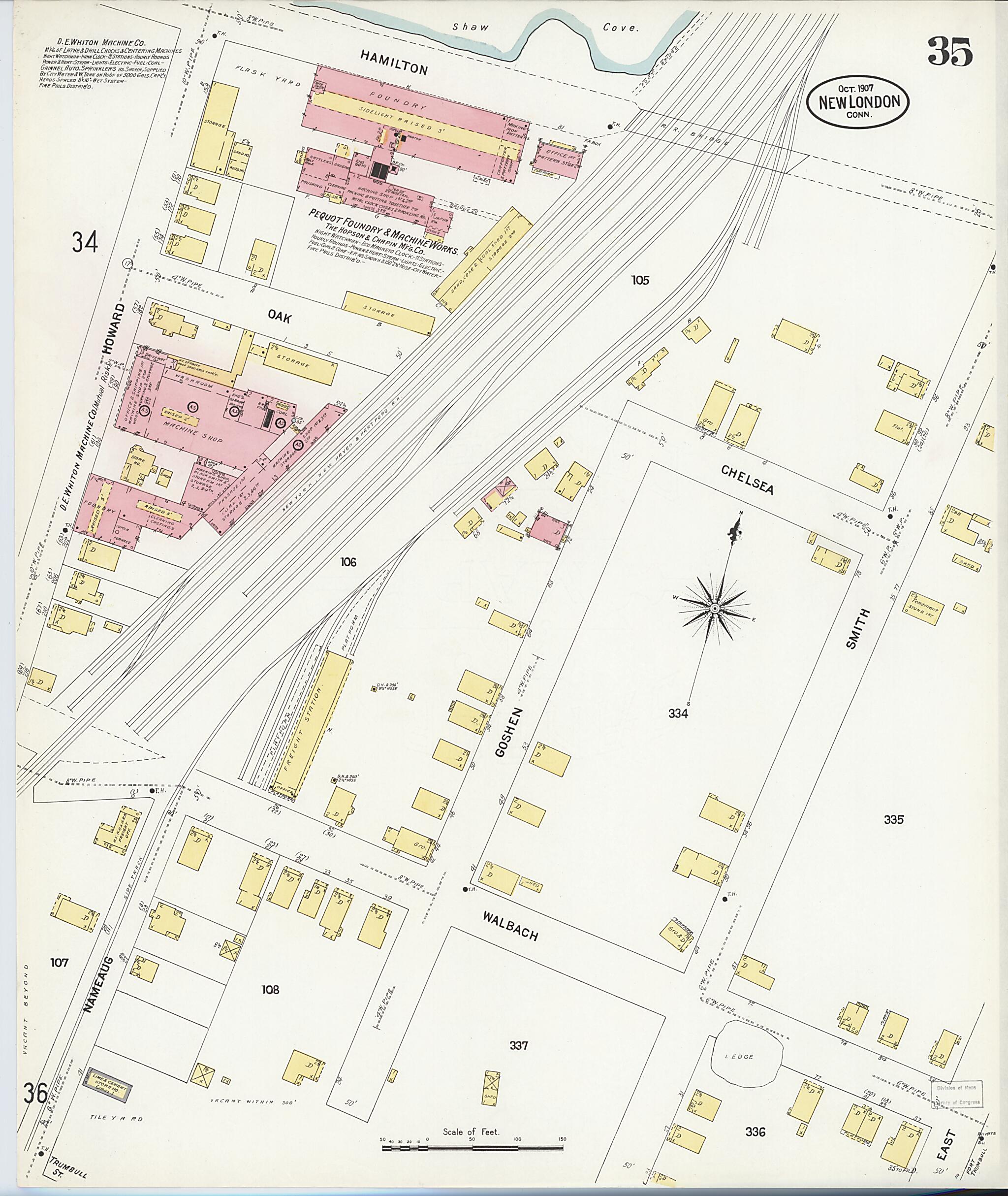 This old map of New London, New London County, Connecticut was created by Sanborn Map Company in 1907
