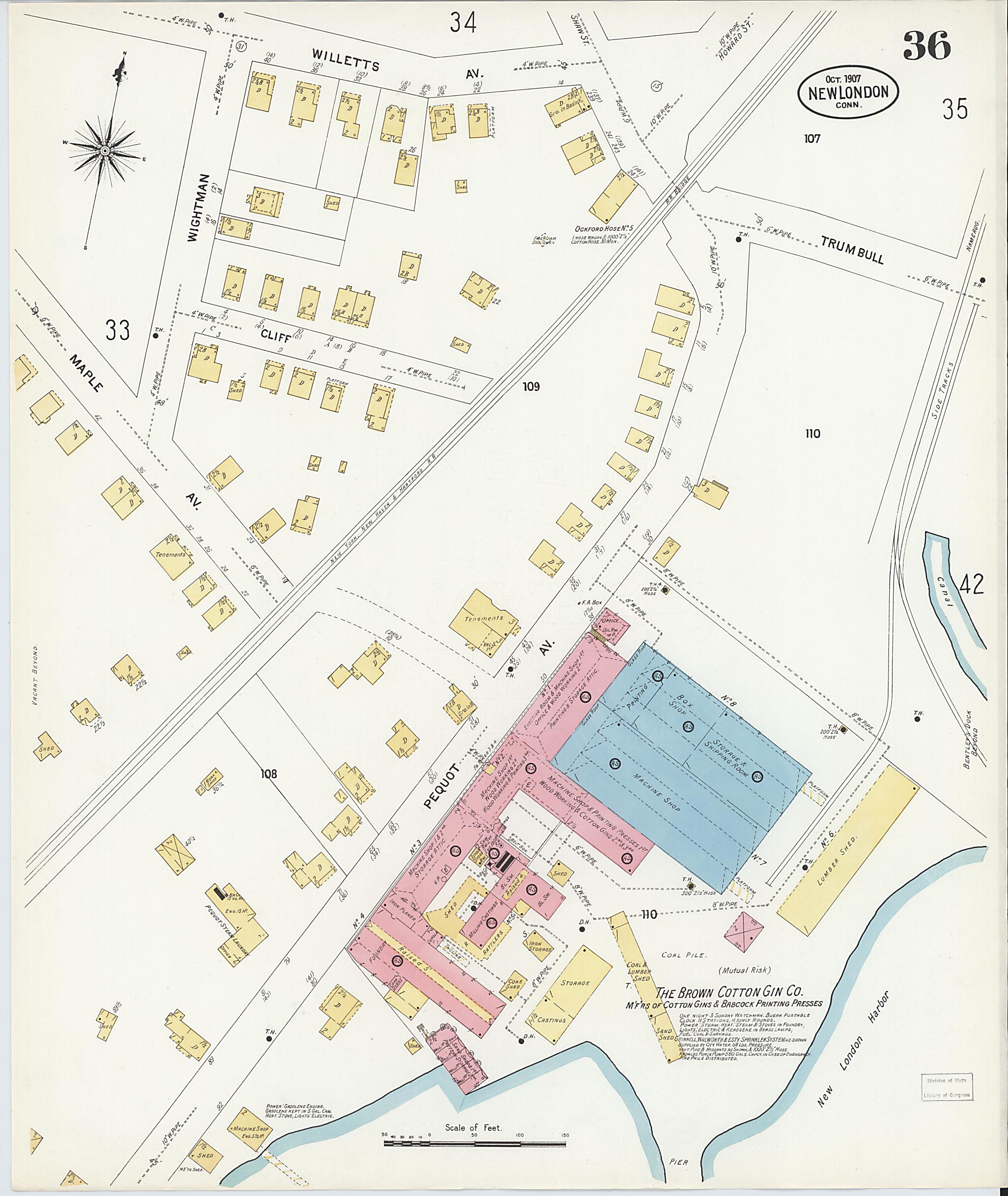 This old map of New London, New London County, Connecticut was created by Sanborn Map Company in 1907