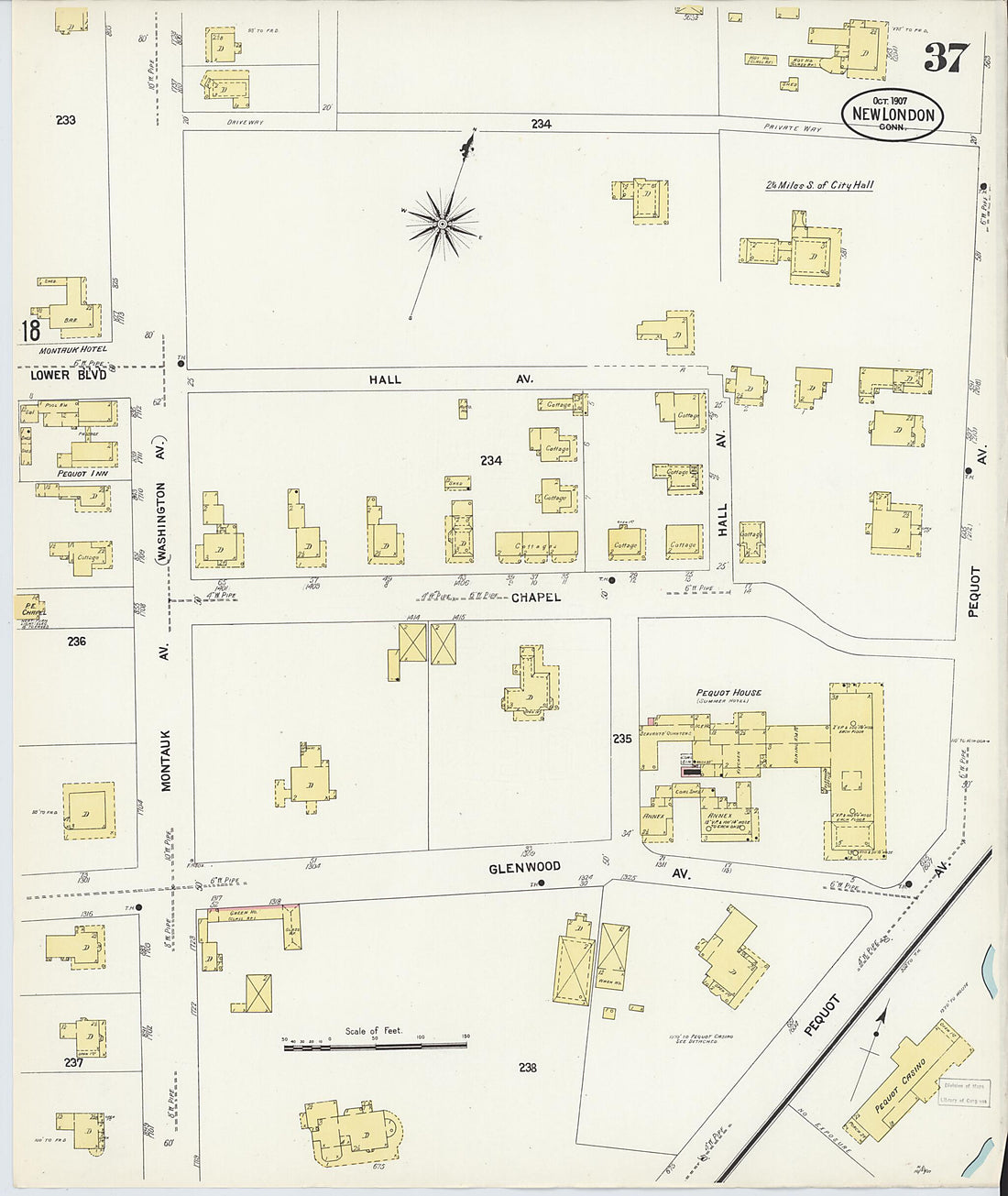 This old map of New London, New London County, Connecticut was created by Sanborn Map Company in 1907