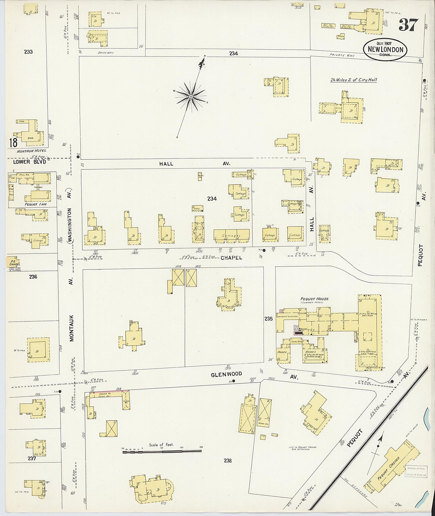 This old map of New London, New London County, Connecticut was created by Sanborn Map Company in 1907