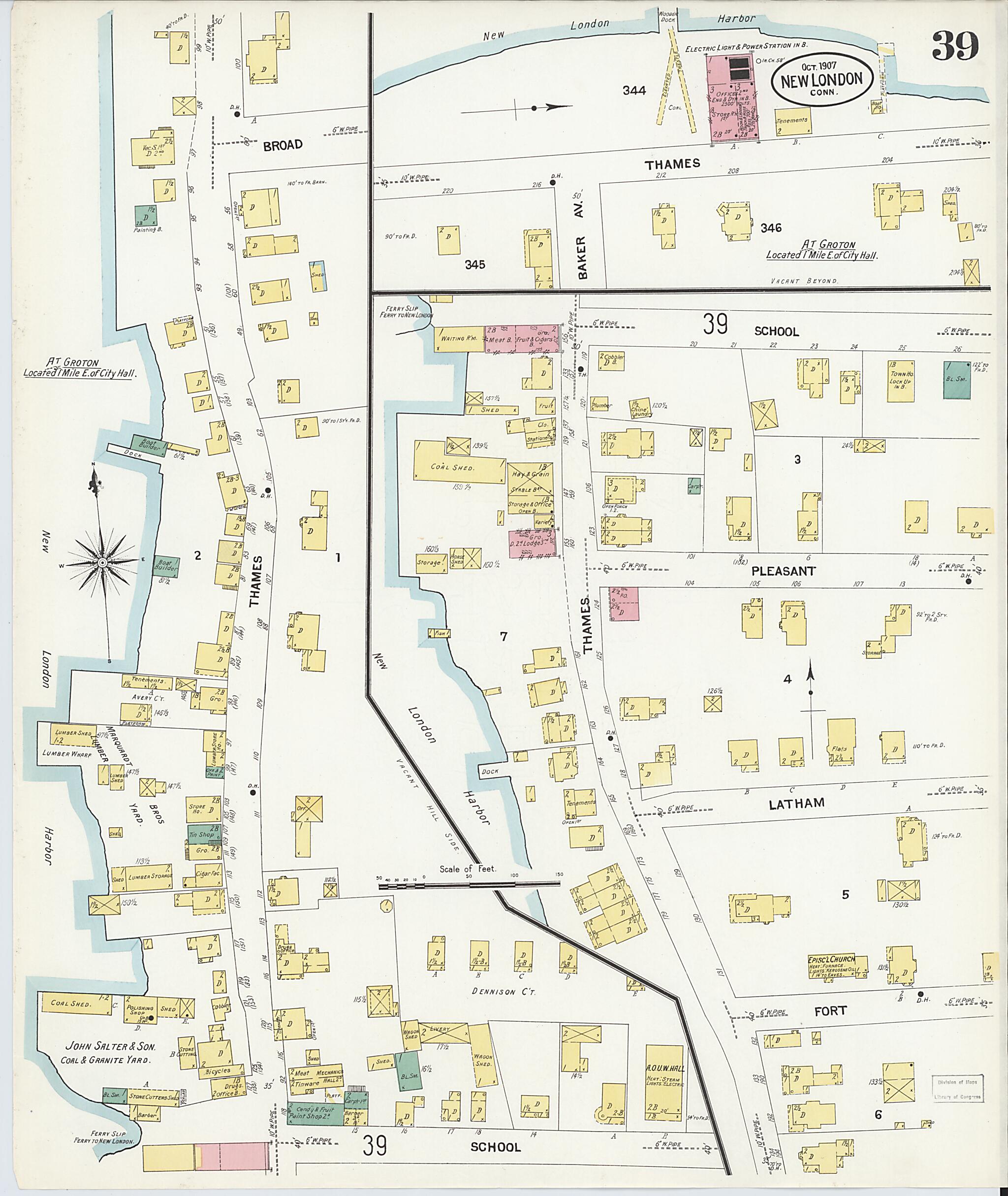 This old map of New London, New London County, Connecticut was created by Sanborn Map Company in 1907