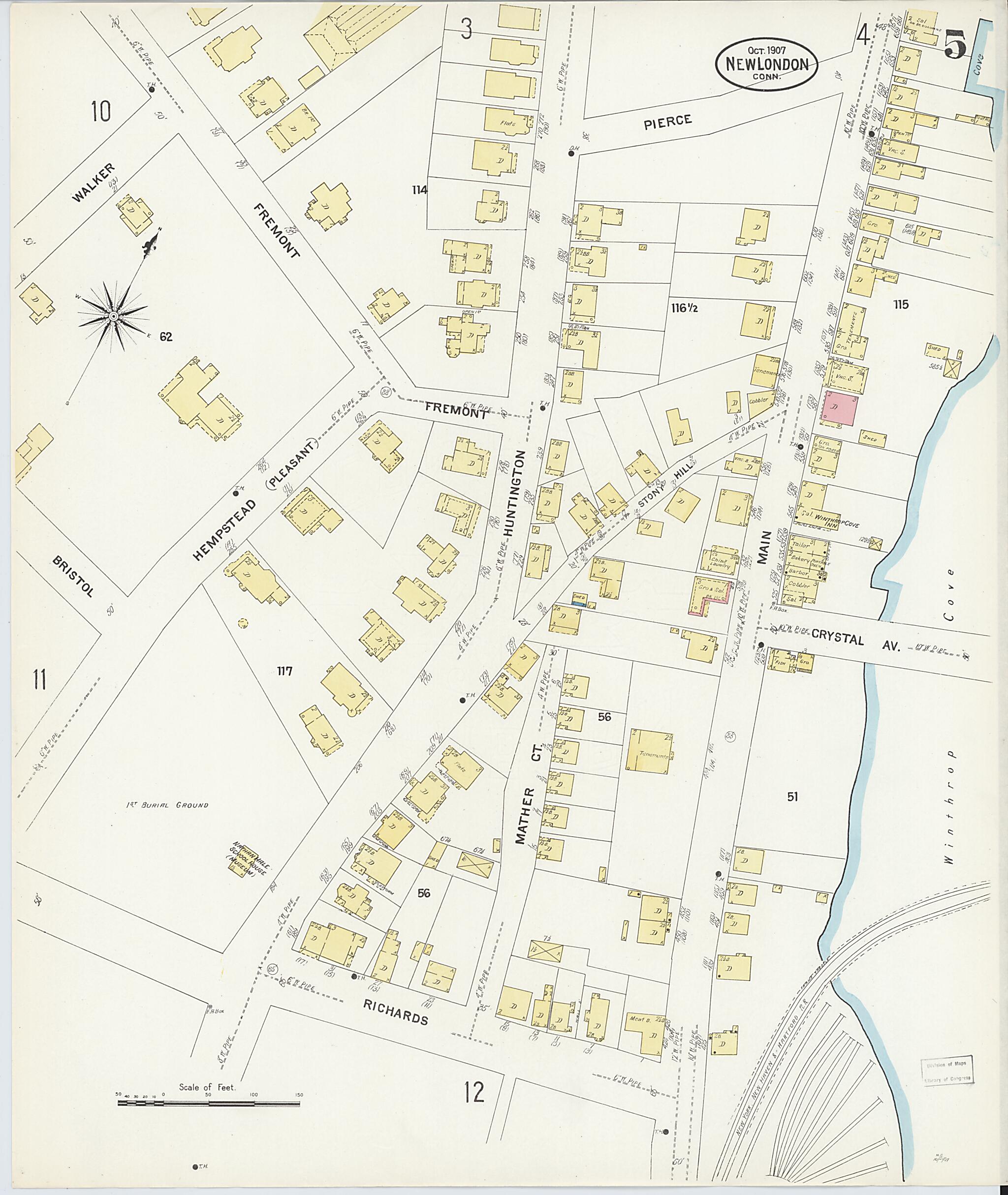 This old map of New London, New London County, Connecticut was created by Sanborn Map Company in 1907
