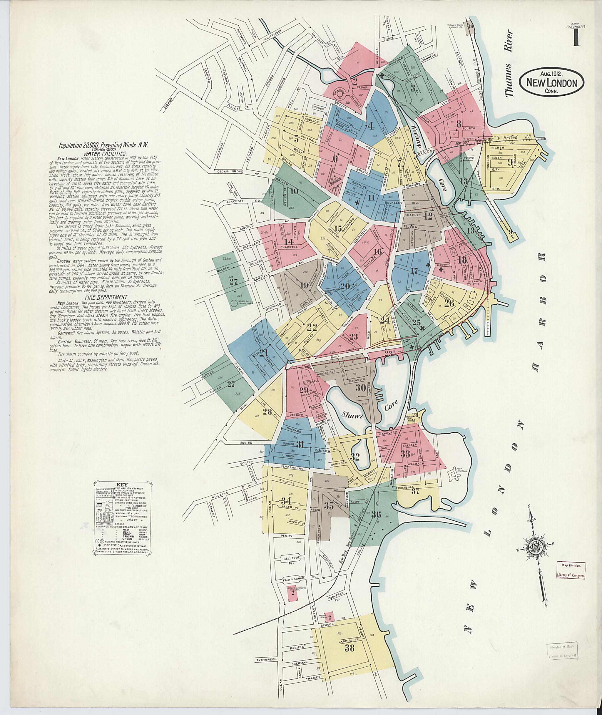 This old map of New London, New London County, Connecticut was created by Sanborn Map Company in 1912
