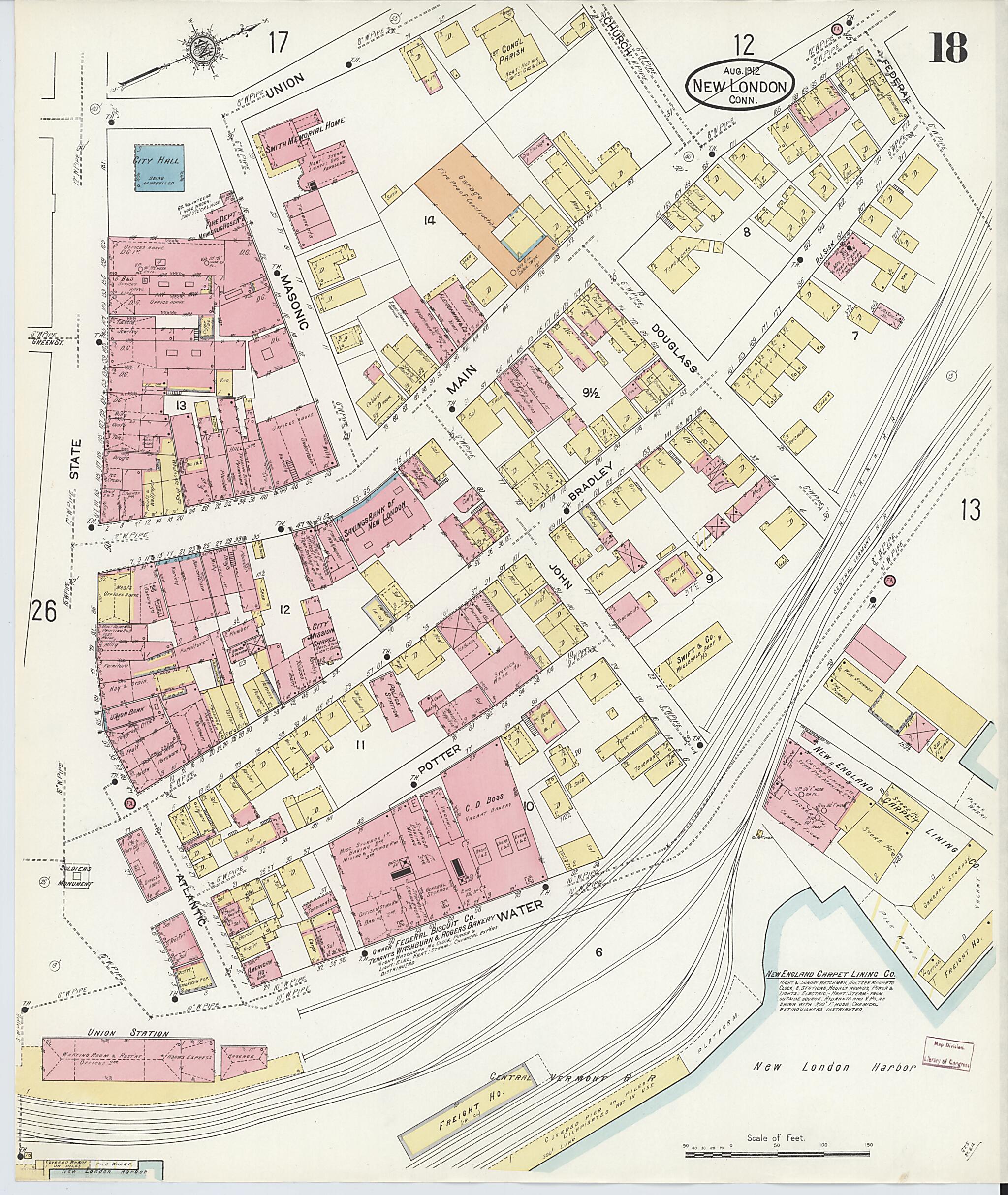 This old map of New London, New London County, Connecticut was created by Sanborn Map Company in 1912