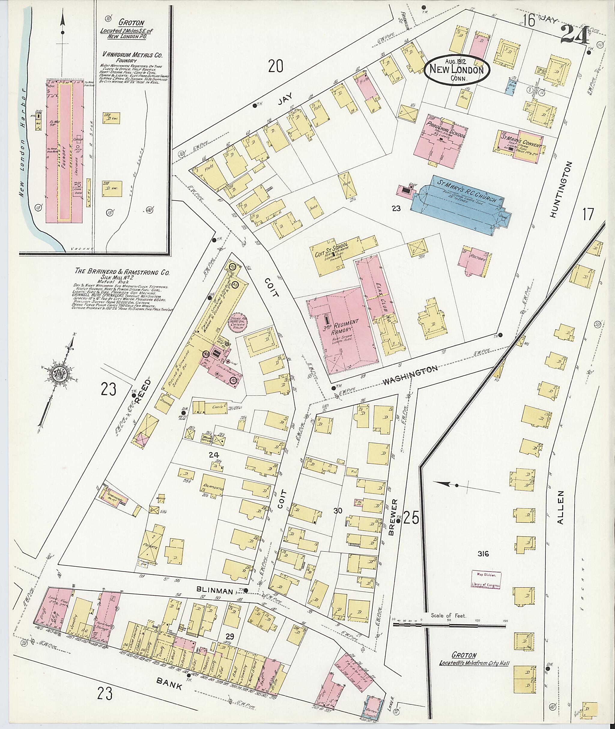 This old map of New London, New London County, Connecticut was created by Sanborn Map Company in 1912
