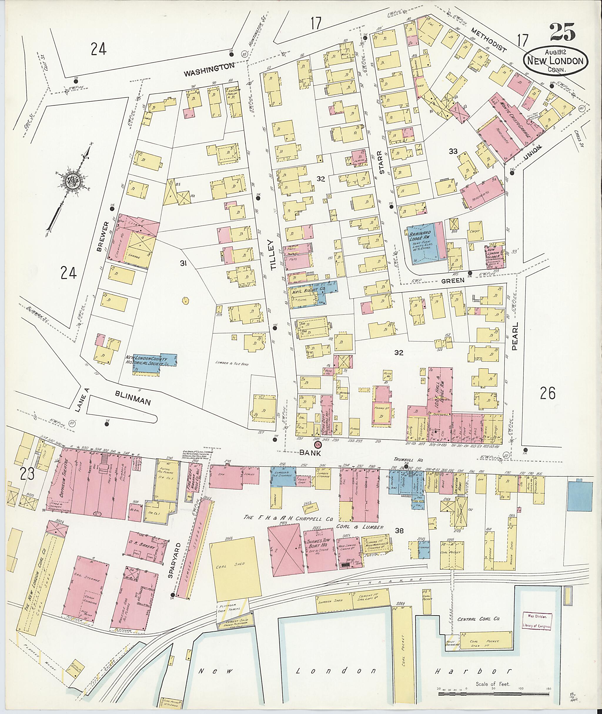 This old map of New London, New London County, Connecticut was created by Sanborn Map Company in 1912