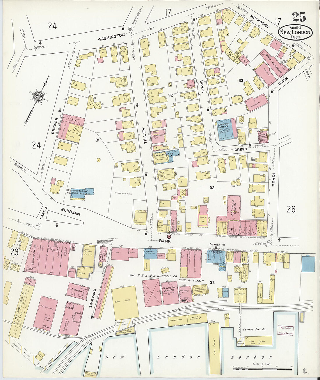 This old map of New London, New London County, Connecticut was created by Sanborn Map Company in 1912