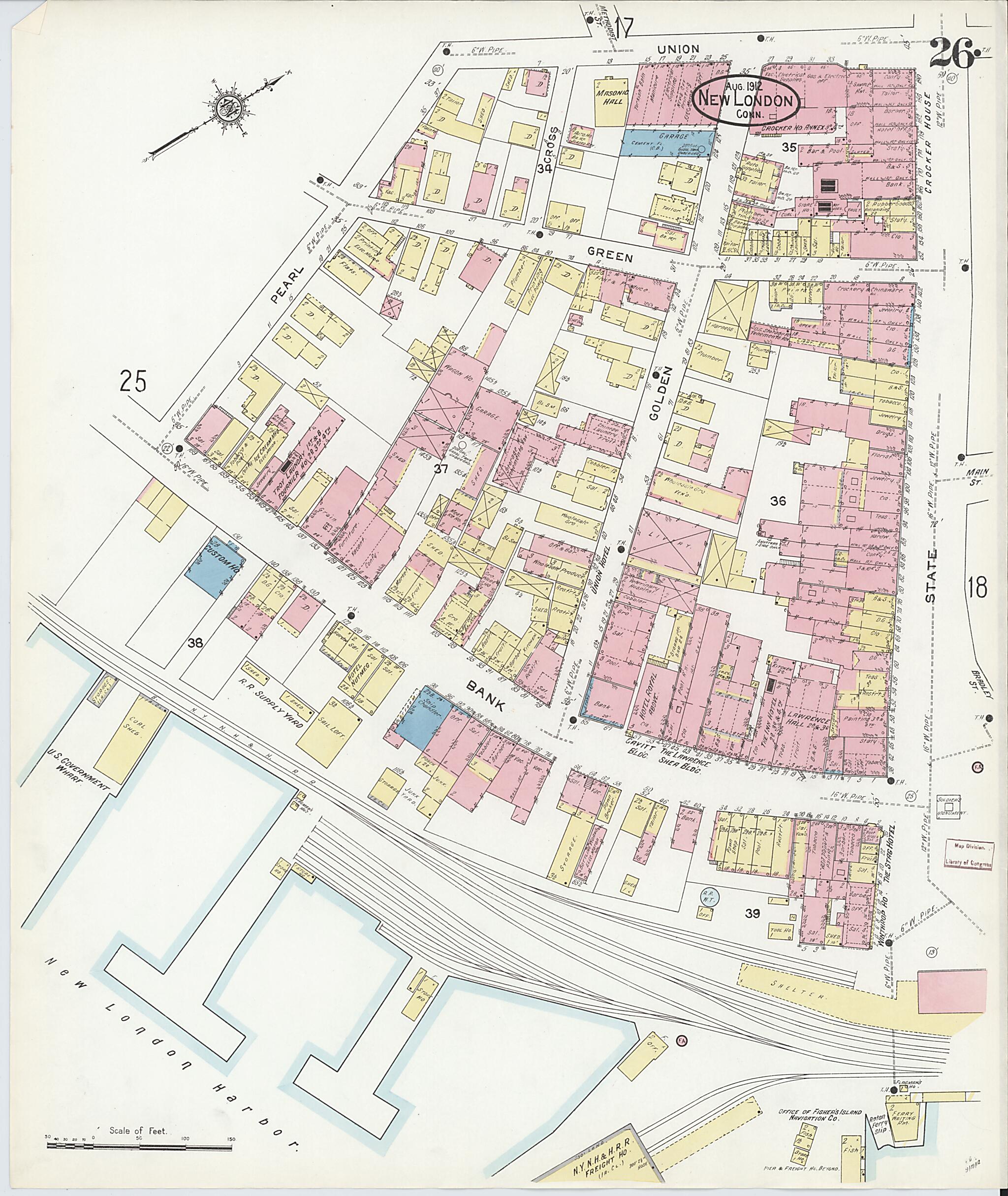 This old map of New London, New London County, Connecticut was created by Sanborn Map Company in 1912
