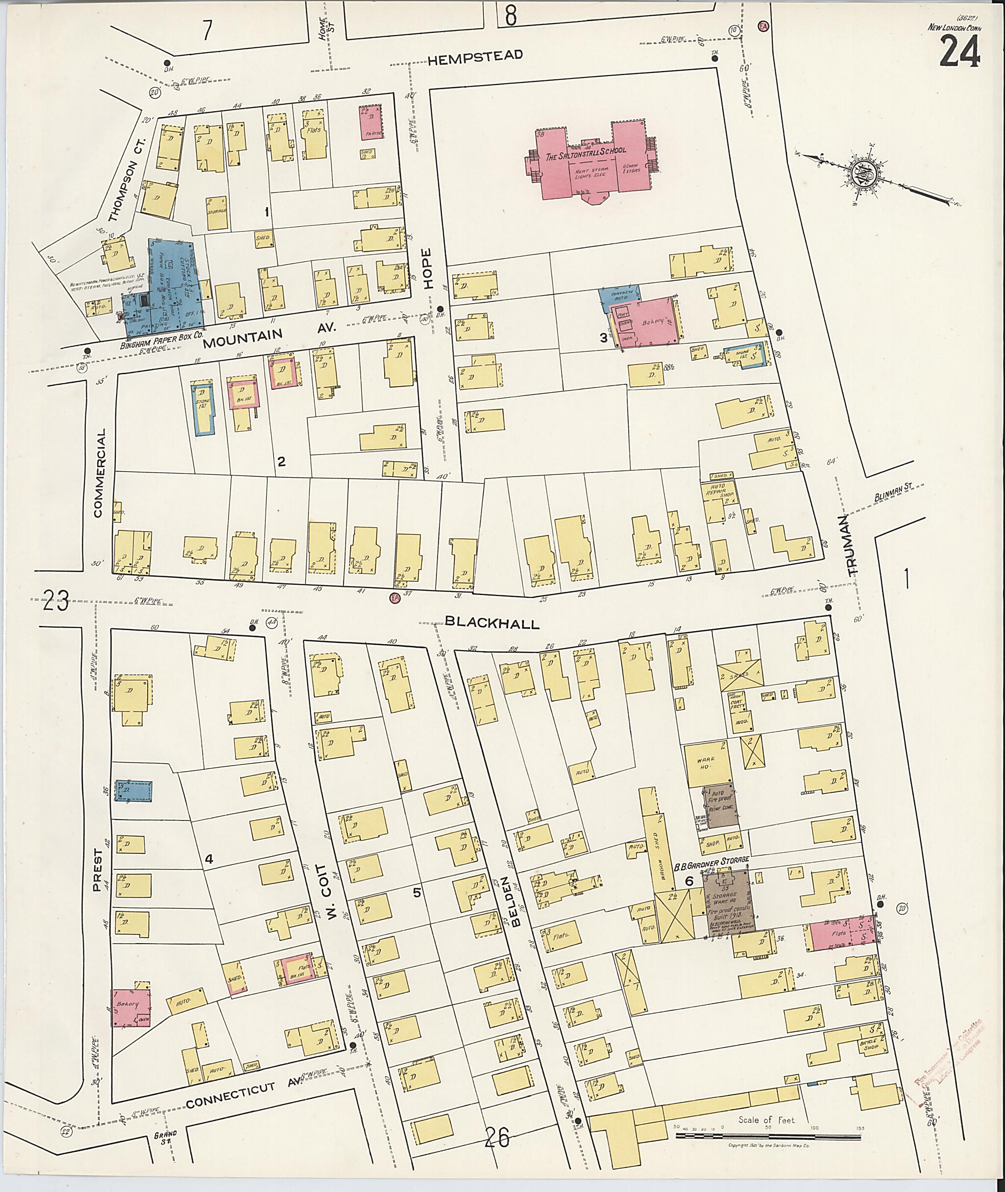 This old map of New London, New London County, Connecticut was created by Sanborn Map Company in 1921