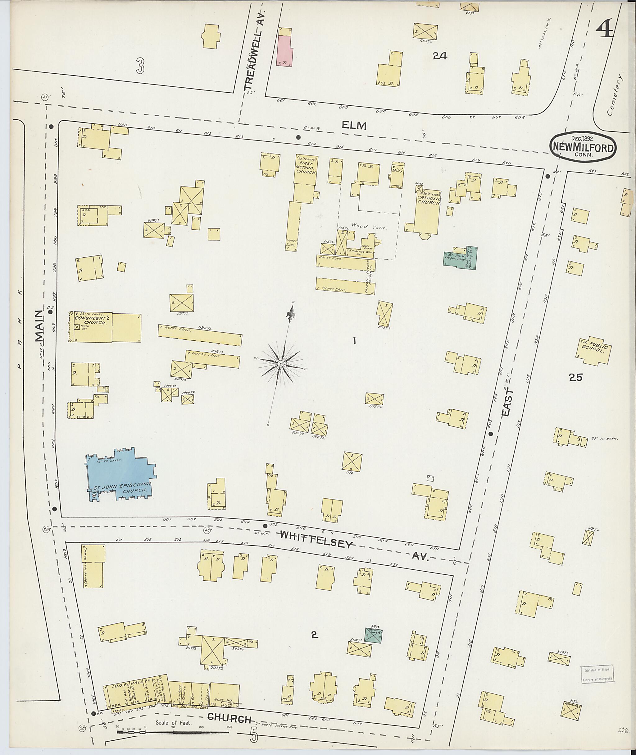 This old map of New Milford, Litchfield County, Connecticut was created by Sanborn Map Company in 1892