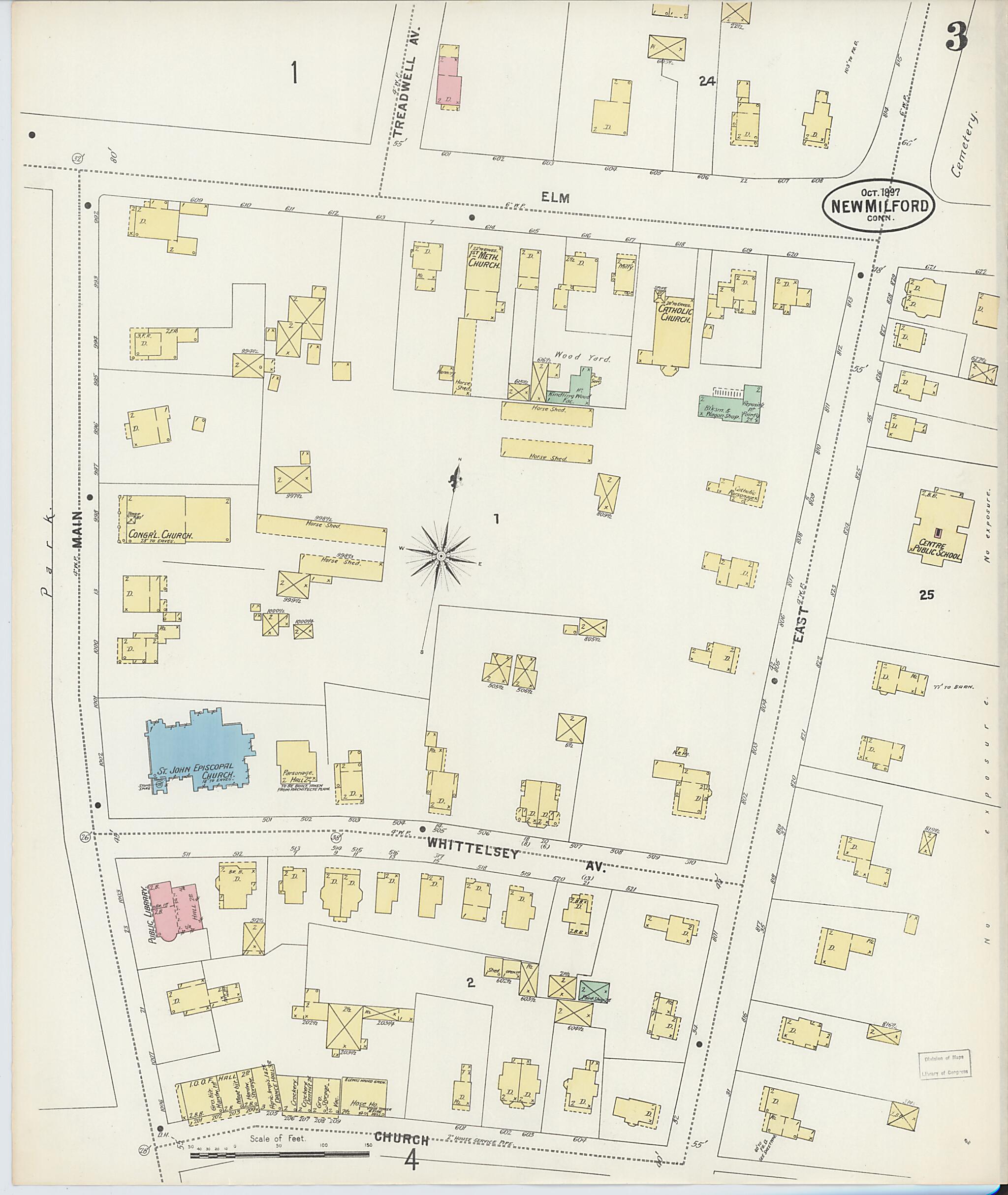 This old map of New Milford, Litchfield County, Connecticut was created by Sanborn Map Company in 1897