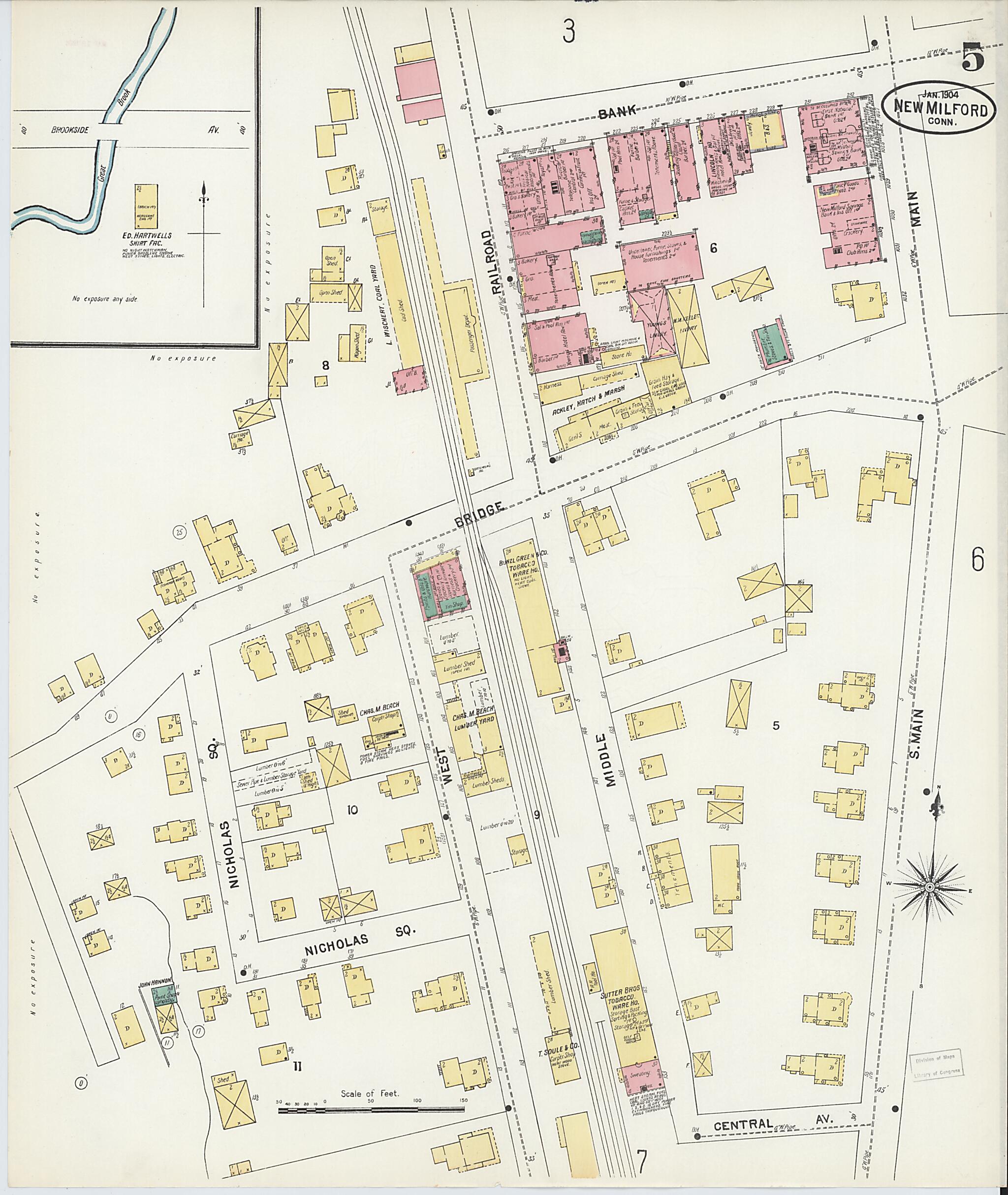 This old map of New Milford, Litchfield County, Connecticut was created by Sanborn Map Company in 1904
