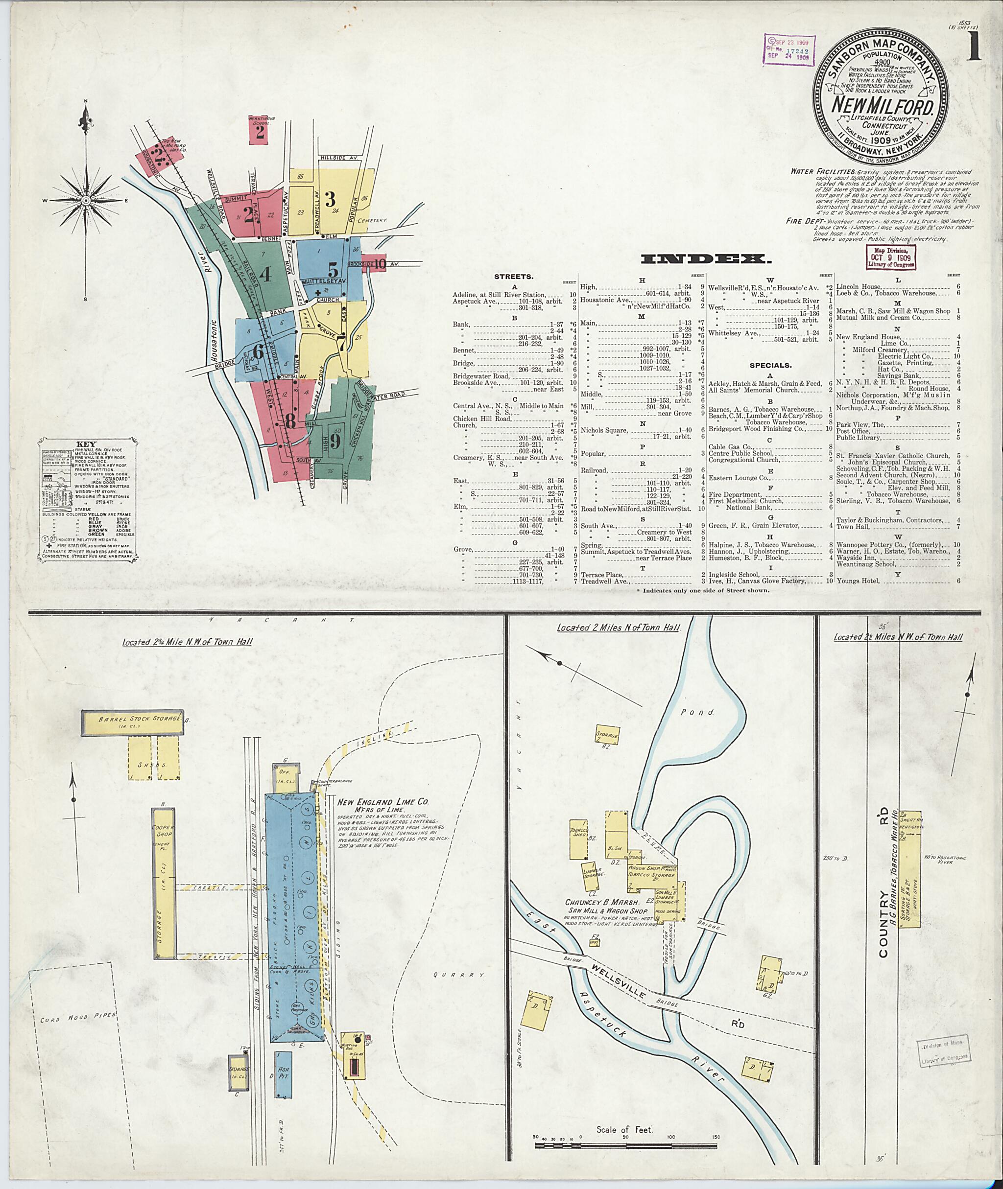 This old map of New Milford, Litchfield County, Connecticut was created by Sanborn Map Company in 1909