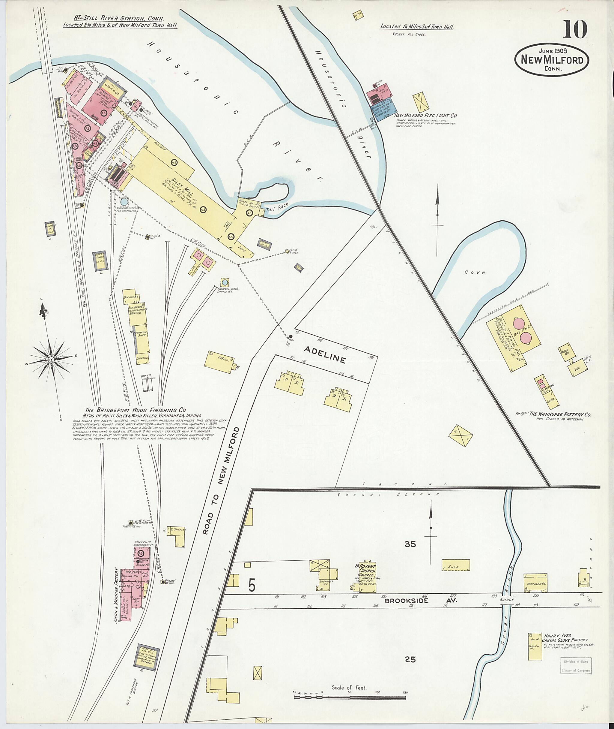 This old map of New Milford, Litchfield County, Connecticut was created by Sanborn Map Company in 1909