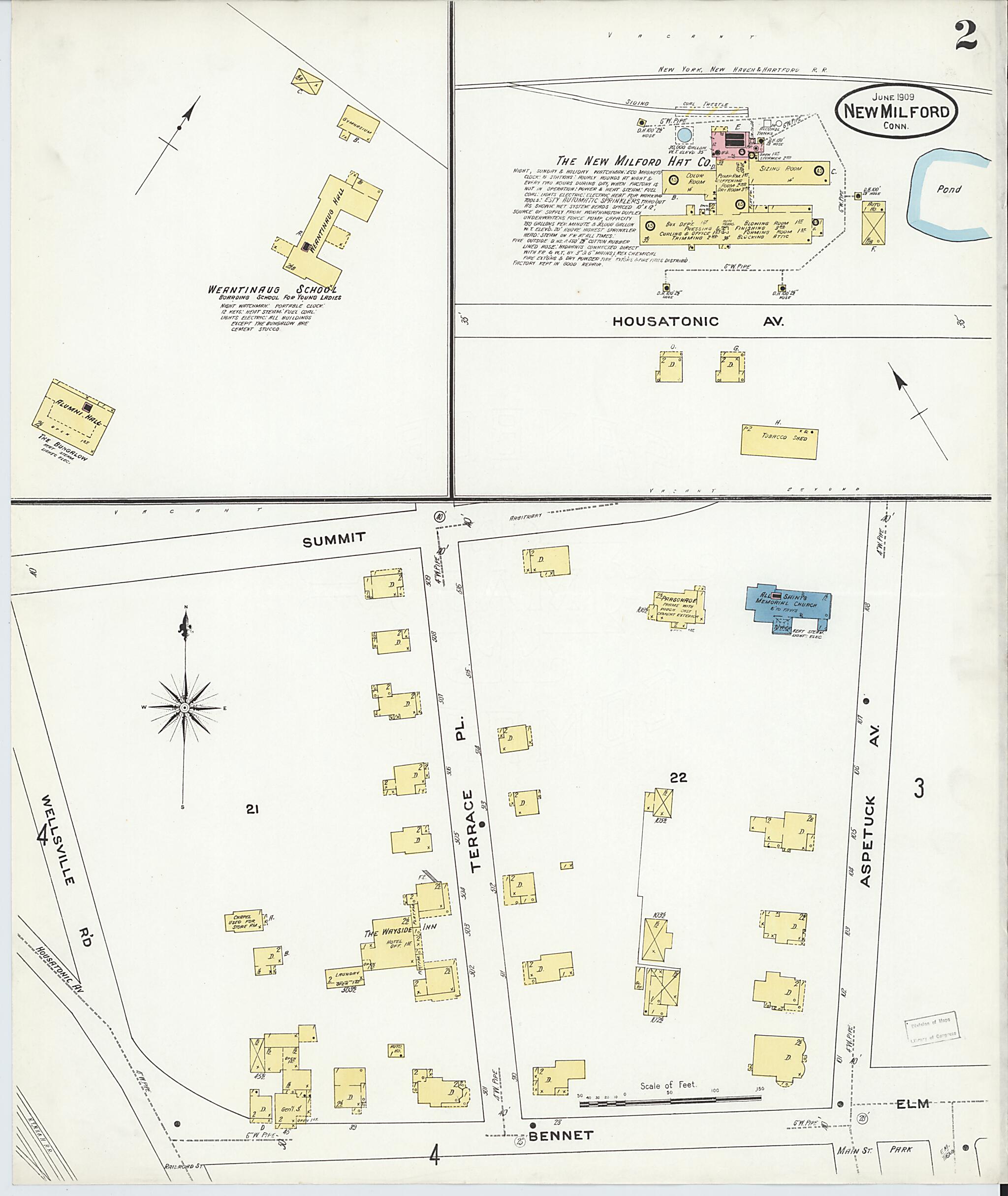This old map of New Milford, Litchfield County, Connecticut was created by Sanborn Map Company in 1909