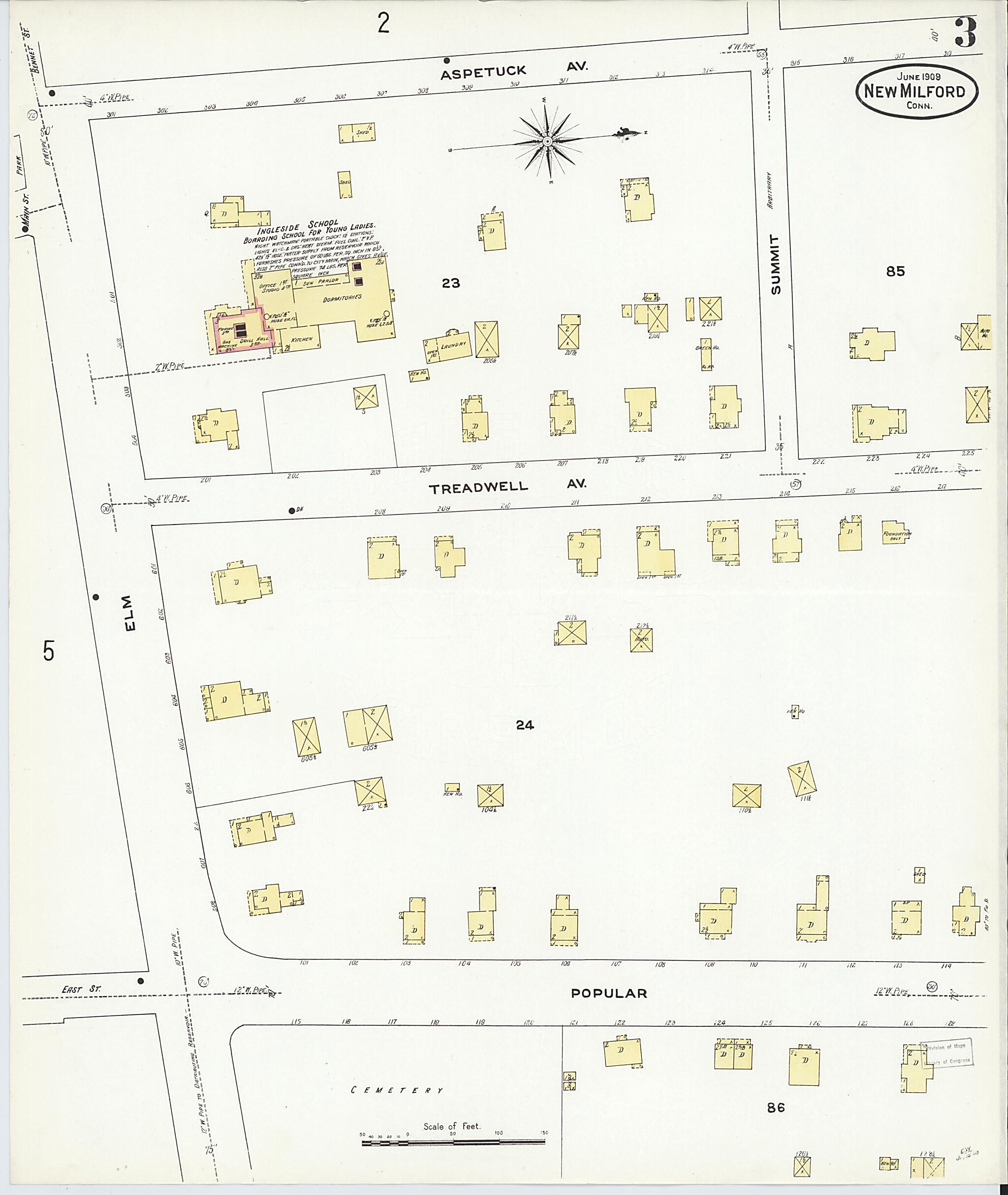 This old map of New Milford, Litchfield County, Connecticut was created by Sanborn Map Company in 1909