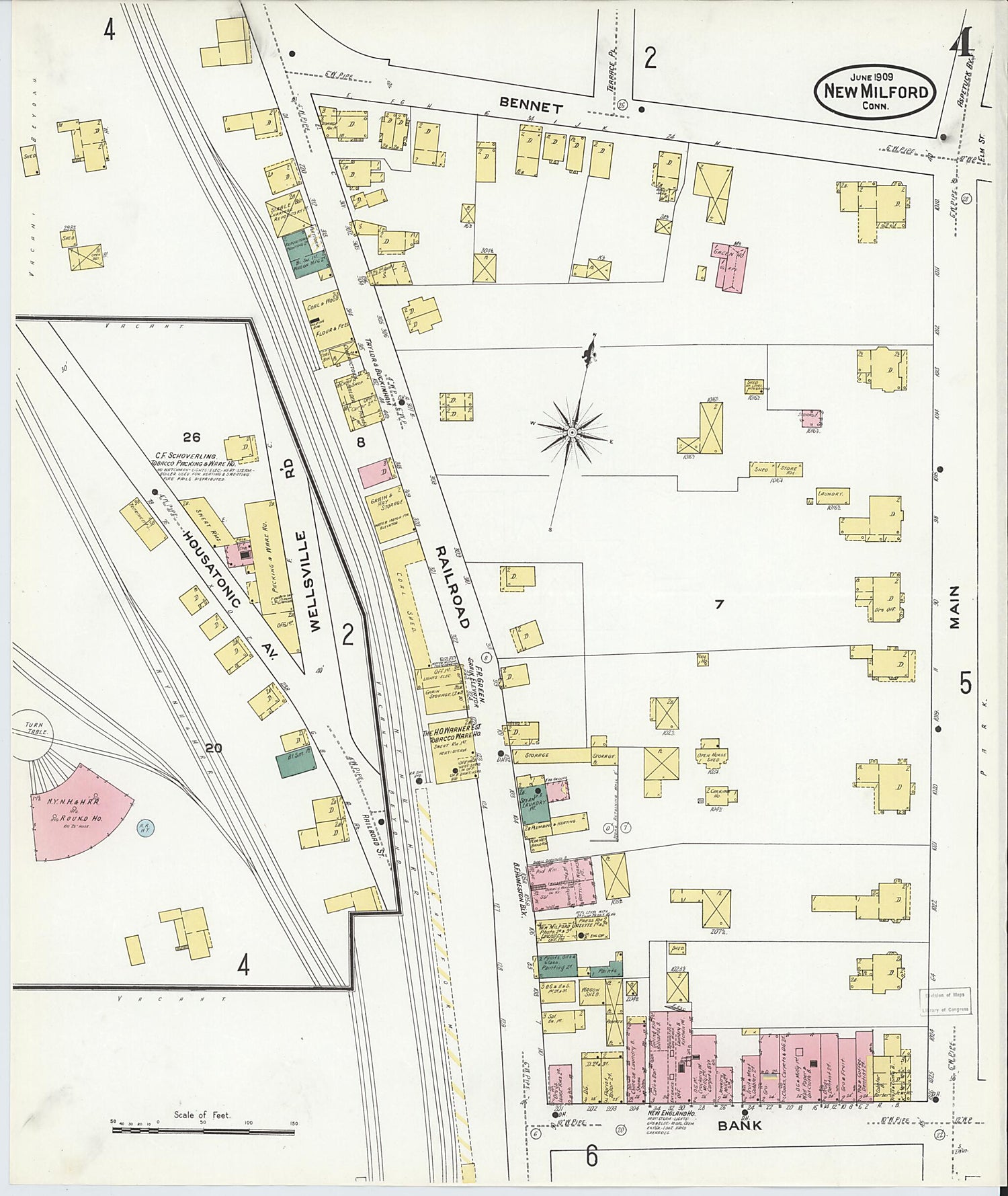 This old map of New Milford, Litchfield County, Connecticut was created by Sanborn Map Company in 1909