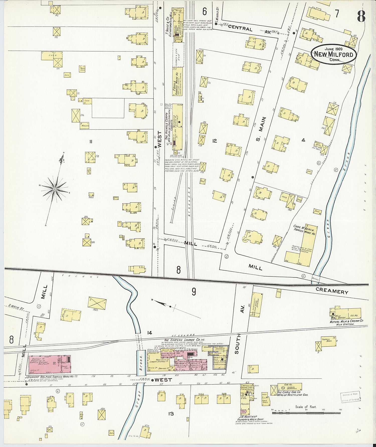 This old map of New Milford, Litchfield County, Connecticut was created by Sanborn Map Company in 1909