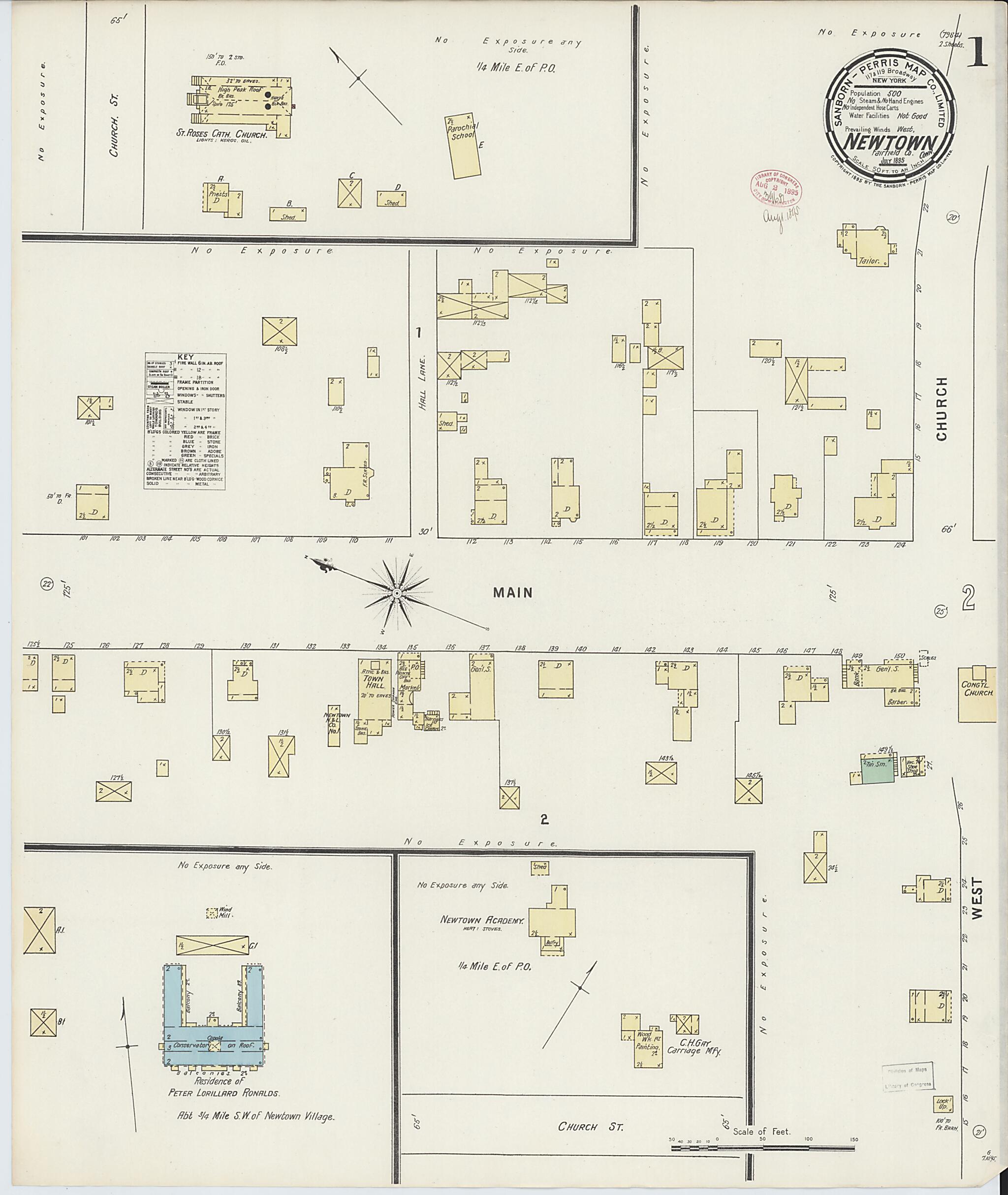 This old map of Newtown, Fairfield County, Connecticut was created by Sanborn Map Company in 1895