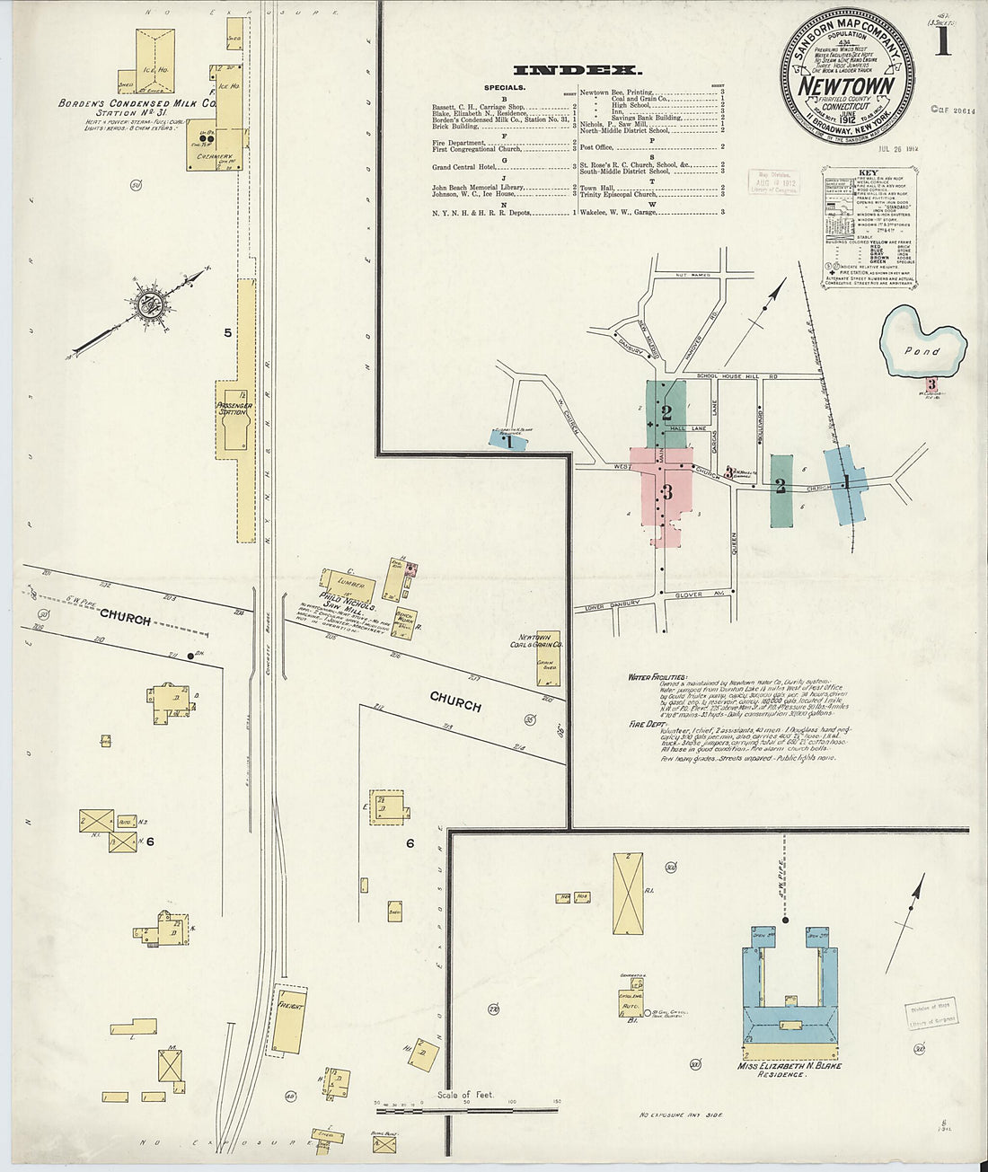 This old map of Newtown, Fairfield County, Connecticut was created by Sanborn Map Company in 1912