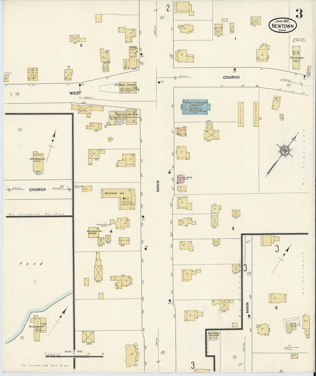 This old map of Newtown, Fairfield County, Connecticut was created by Sanborn Map Company in 1912