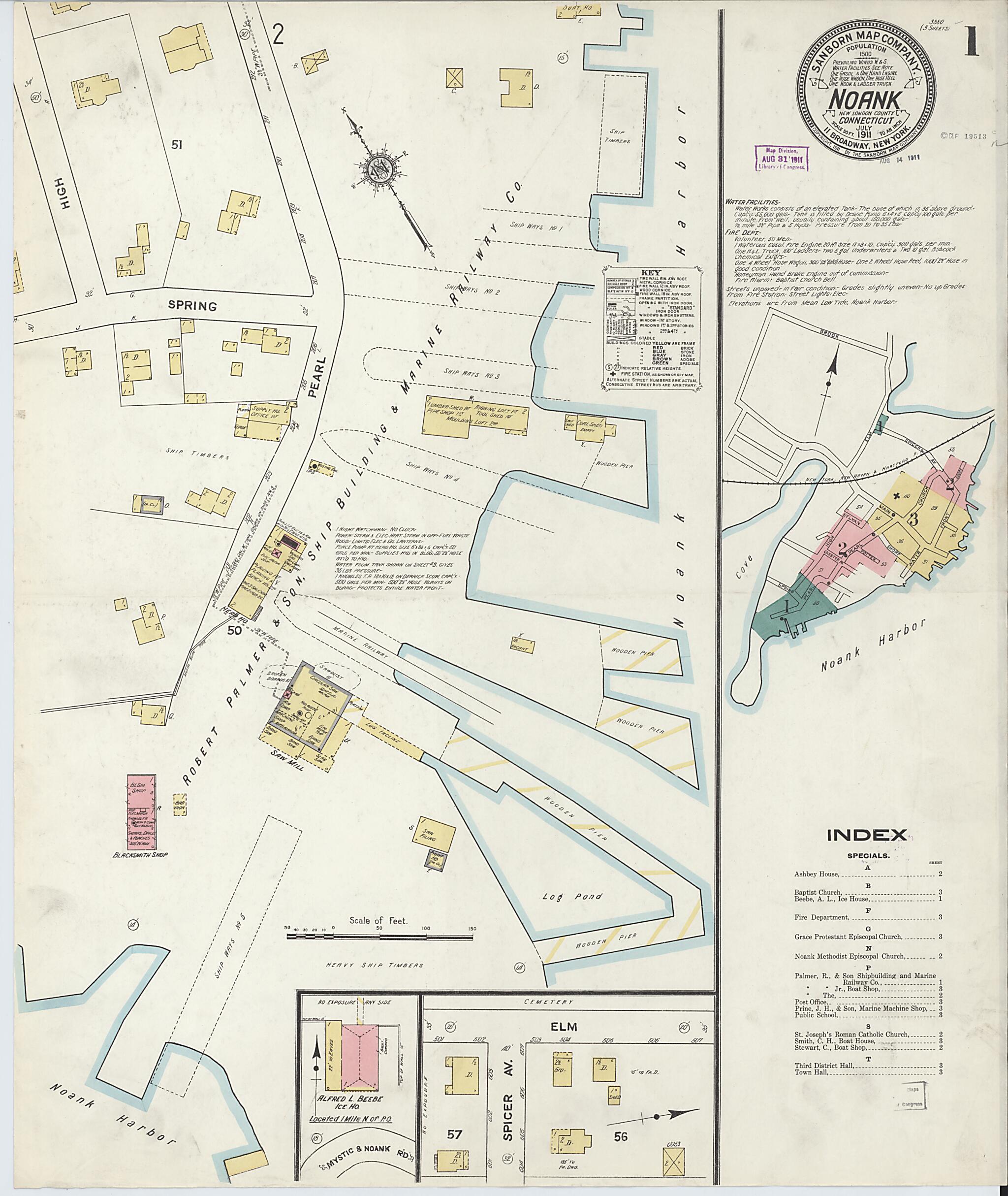 This old map of Noank, New London County, Connecticut was created by Sanborn Map Company in 1911