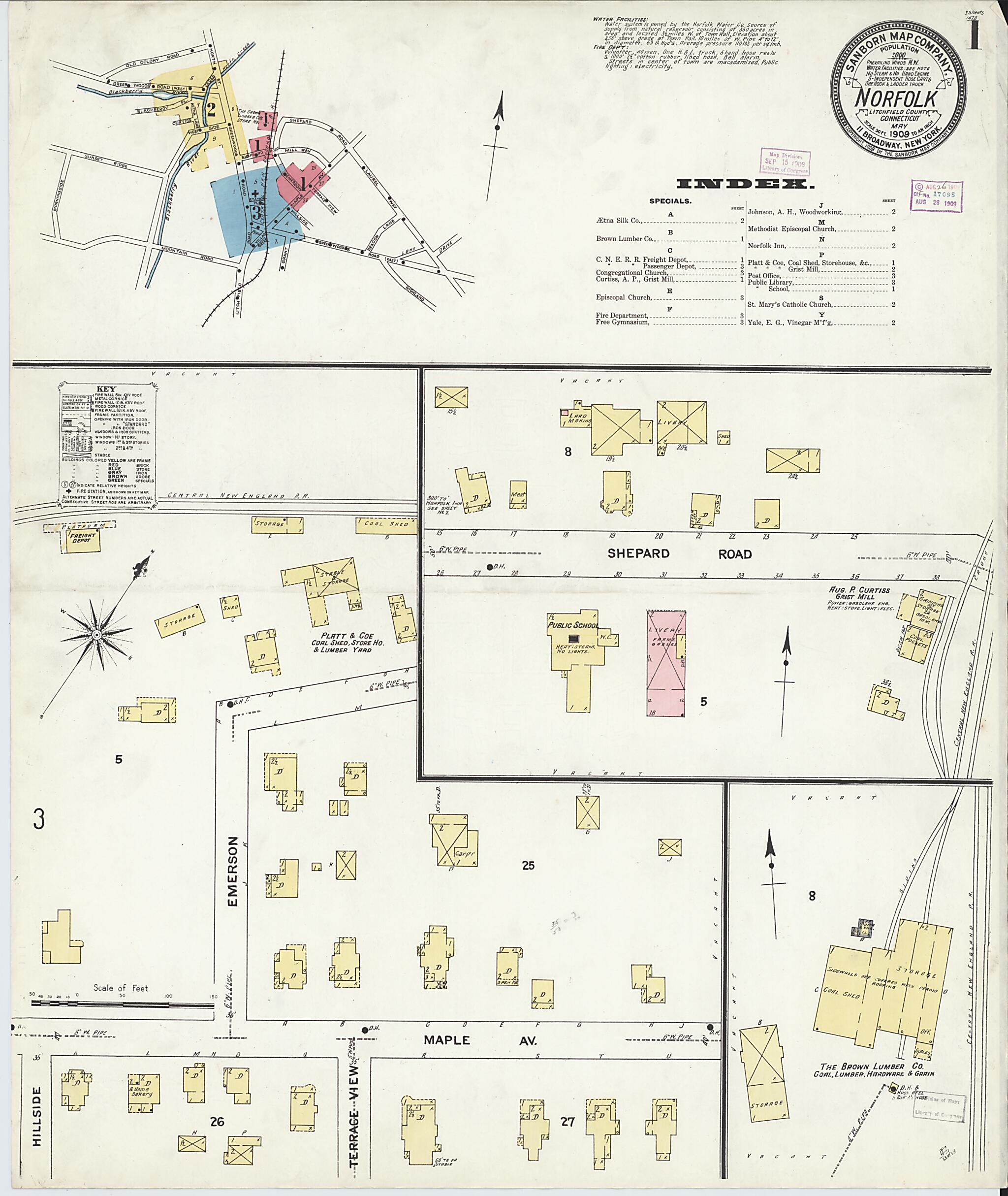 This old map of Norfolk, Litchfield County, Connecticut was created by Sanborn Map Company in 1909