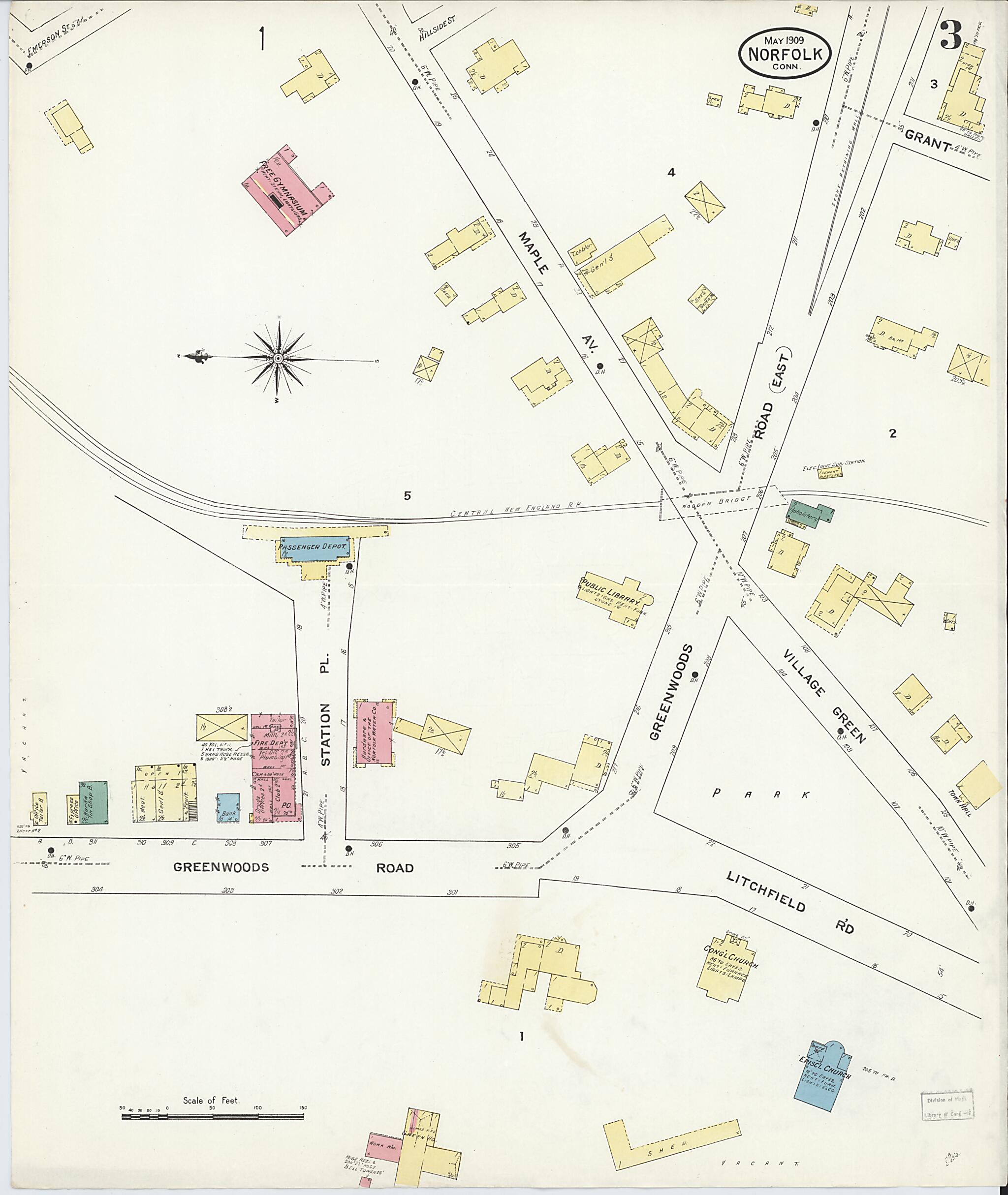 This old map of Norfolk, Litchfield County, Connecticut was created by Sanborn Map Company in 1909