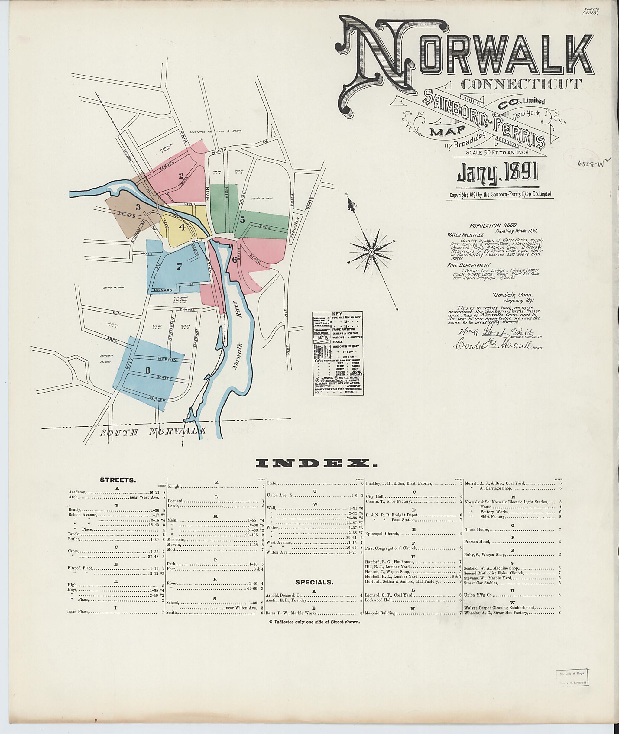 This old map of Norwalk, Fairfield County, Connecticut was created by Sanborn Map Company in 1891