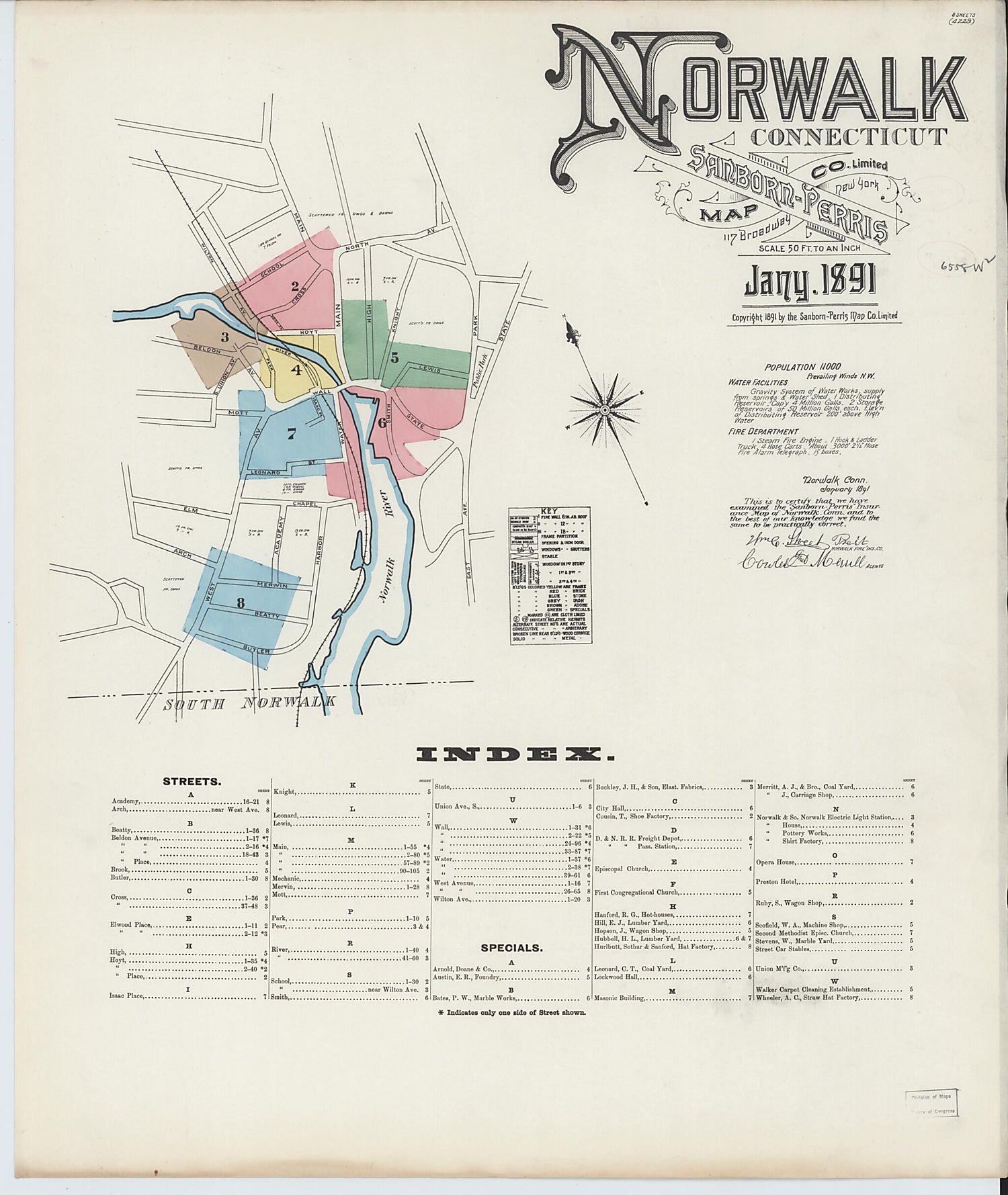This old map of Norwalk, Fairfield County, Connecticut was created by Sanborn Map Company in 1891