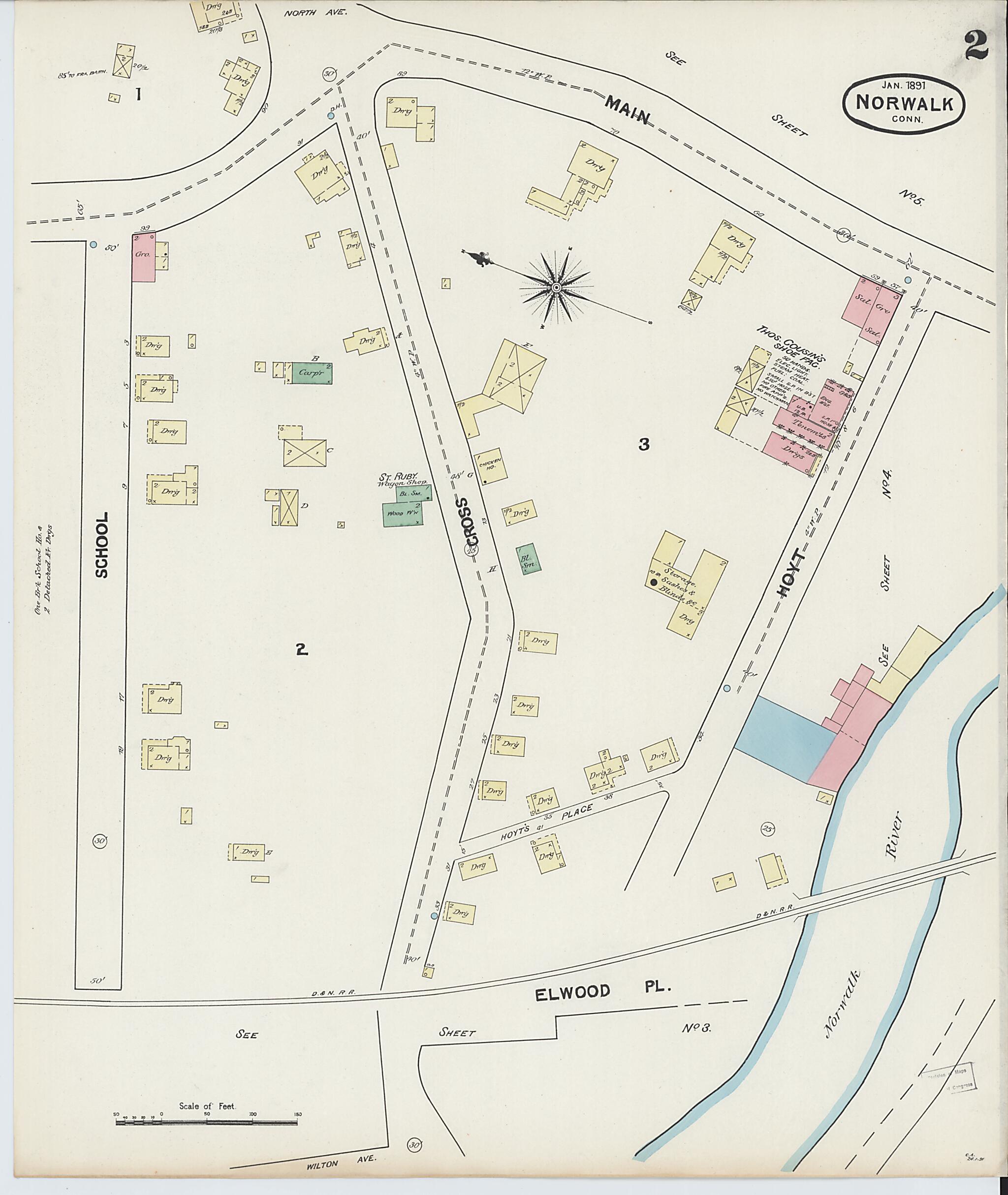 This old map of Norwalk, Fairfield County, Connecticut was created by Sanborn Map Company in 1891