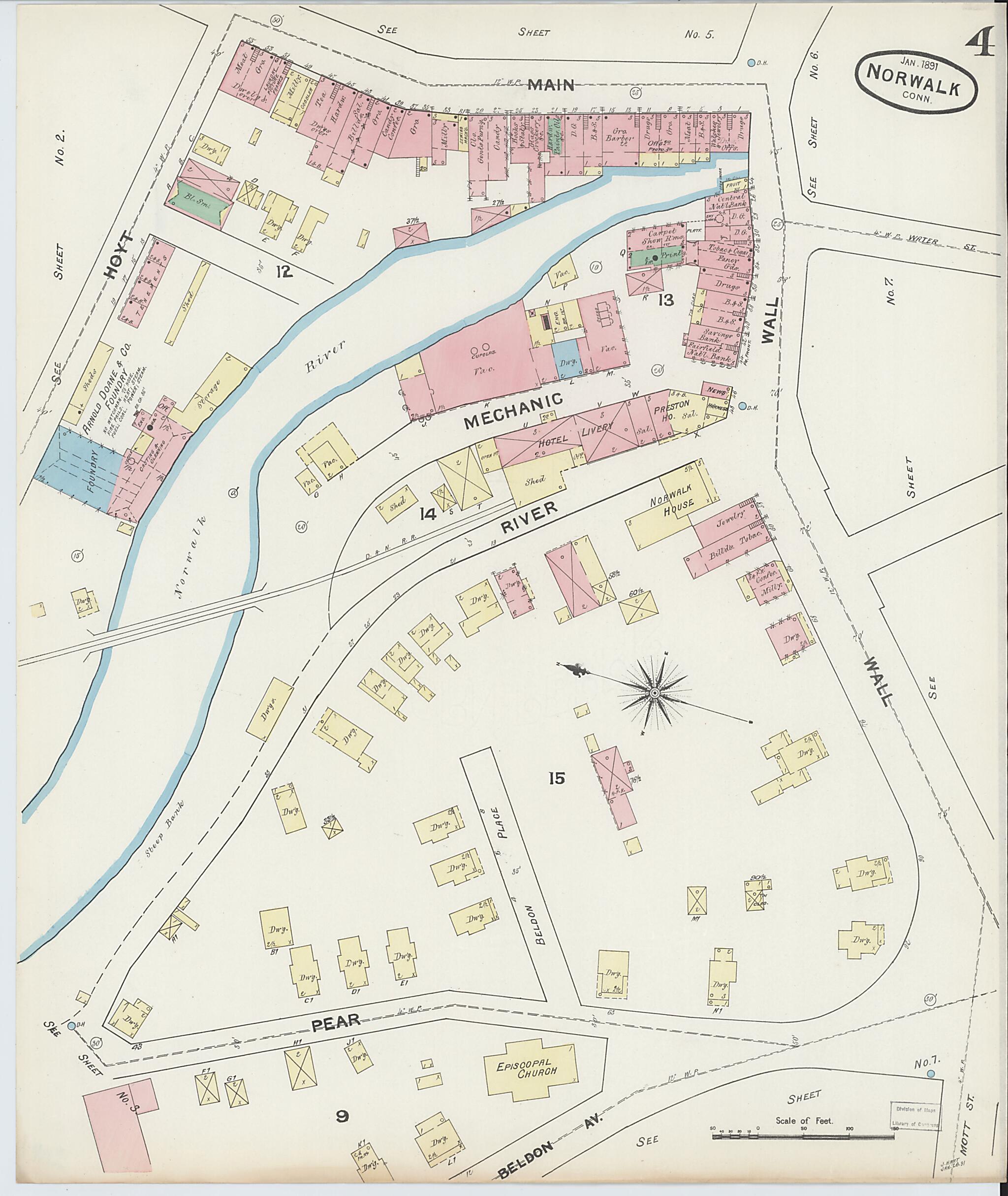 This old map of Norwalk, Fairfield County, Connecticut was created by Sanborn Map Company in 1891