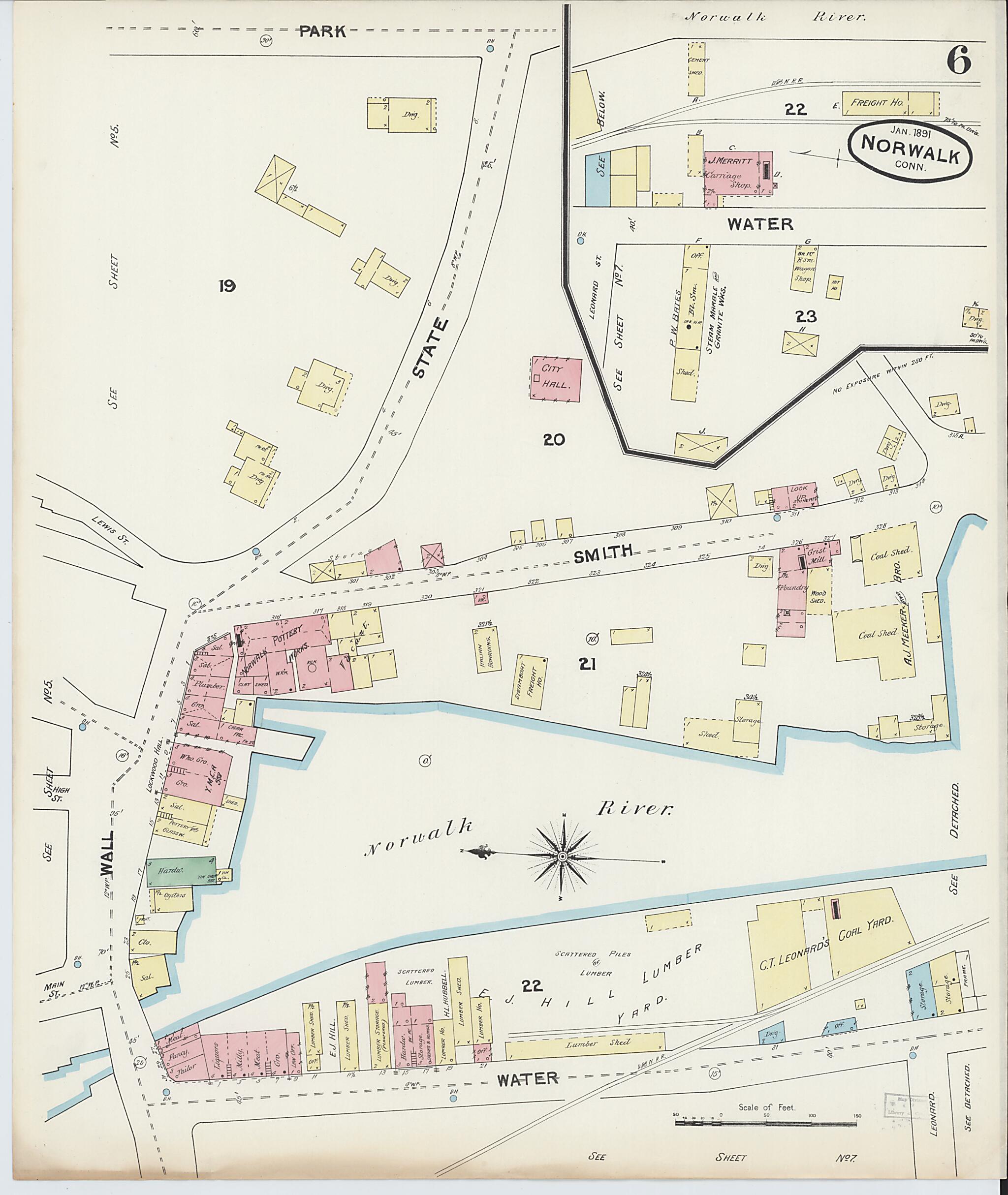 This old map of Norwalk, Fairfield County, Connecticut was created by Sanborn Map Company in 1891